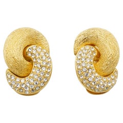 Christian Dior Vintage 1980s Large Knot Twist Swirl Crystals Interlock Earrings