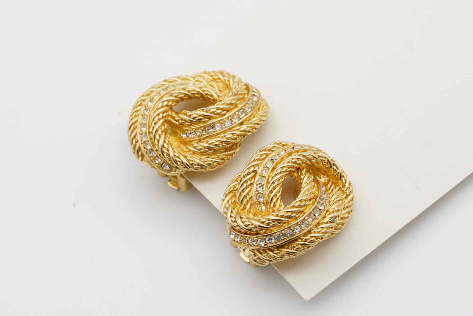 Christian Dior Vintage 1980s Large Knot Twist Swirl Rope Crystals Clip Earrings 5