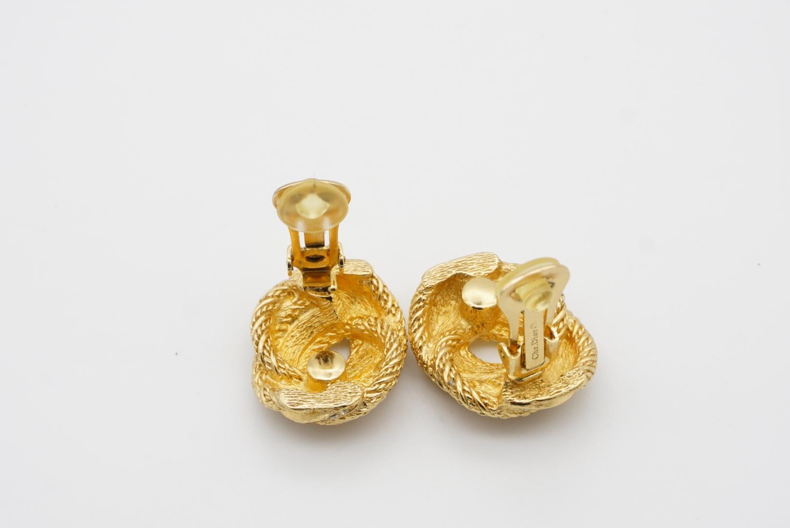 Christian Dior Vintage 1980s Large Knot Twist Swirl Rope Crystals Clip Earrings 7