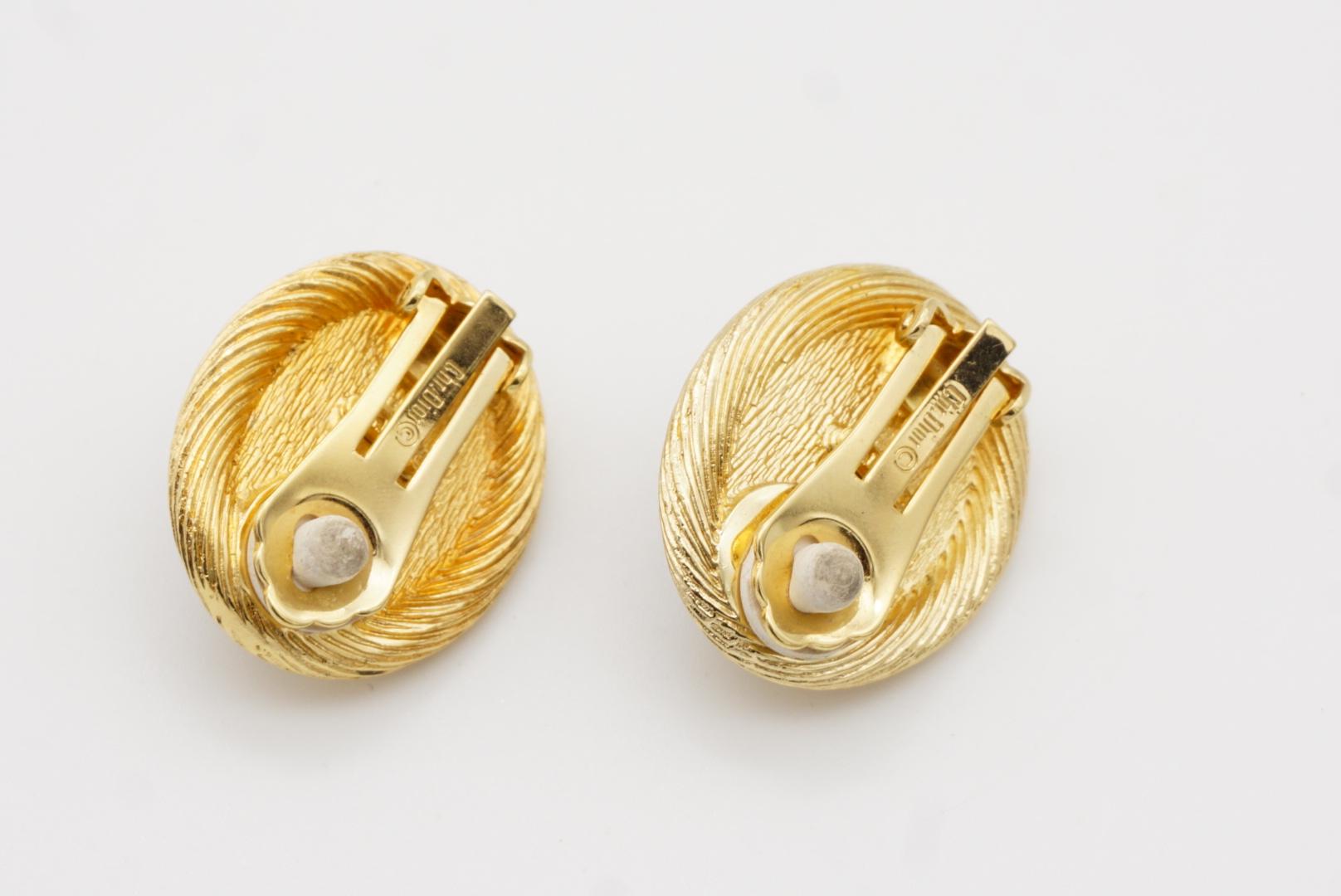 Christian Dior Vintage 1980s Large Lapis Navy Foil Oval Modernist Clip Earrings For Sale 7