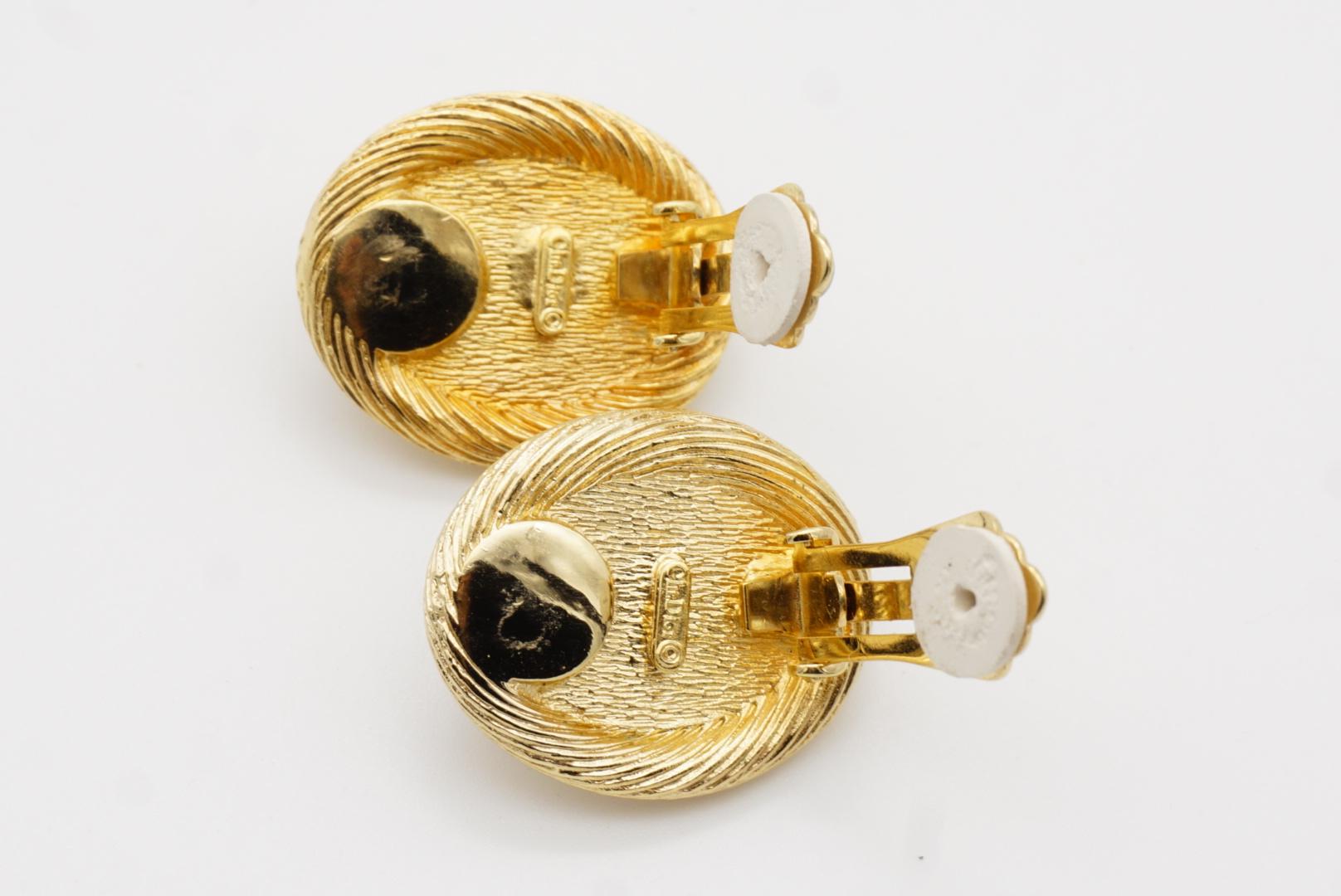 Christian Dior Vintage 1980s Large Lapis Navy Foil Oval Modernist Clip Earrings For Sale 8