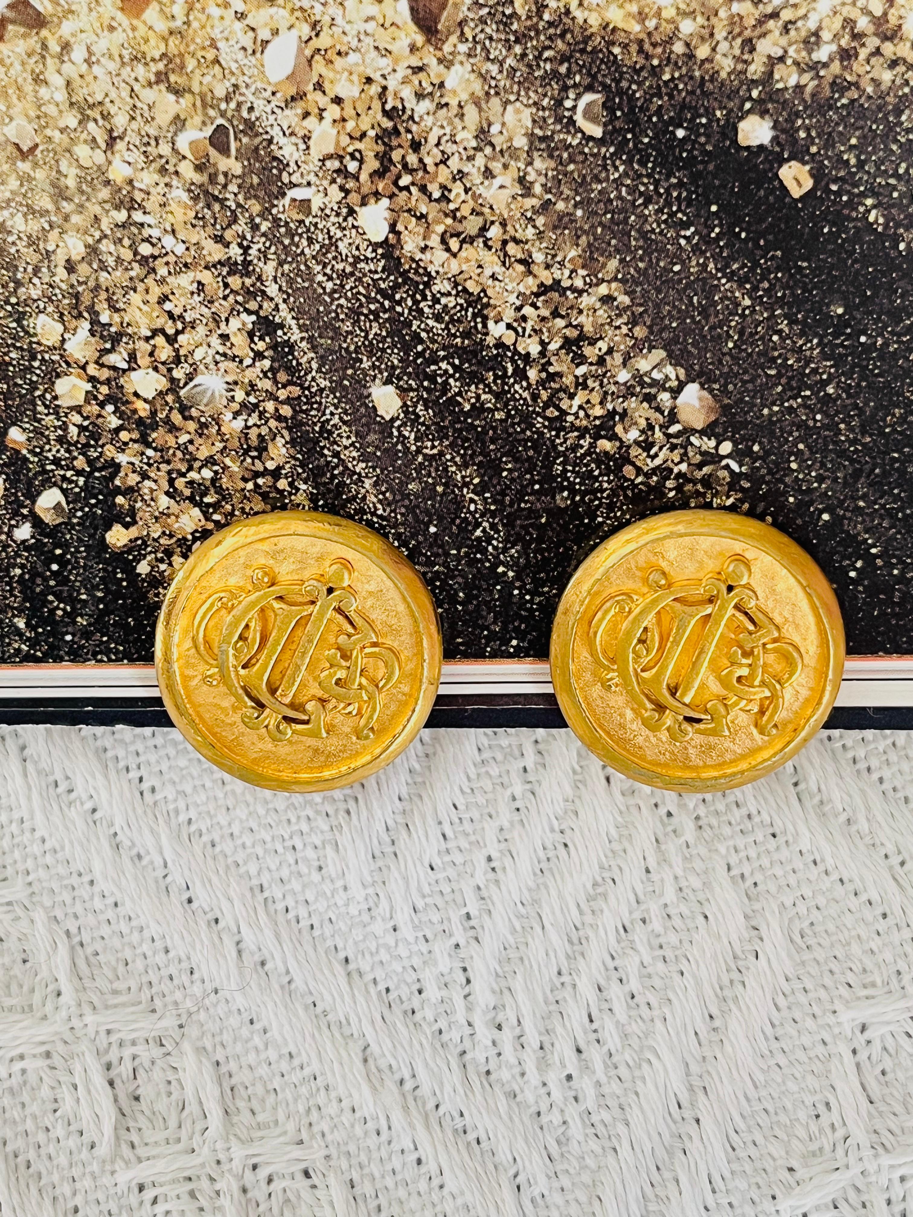Christian Dior Vintage 1980er Jahre Großes Logo Insignia Initial Monogramm Clip-Ohrringe im Zustand „Gut“ im Angebot in Wokingham, England