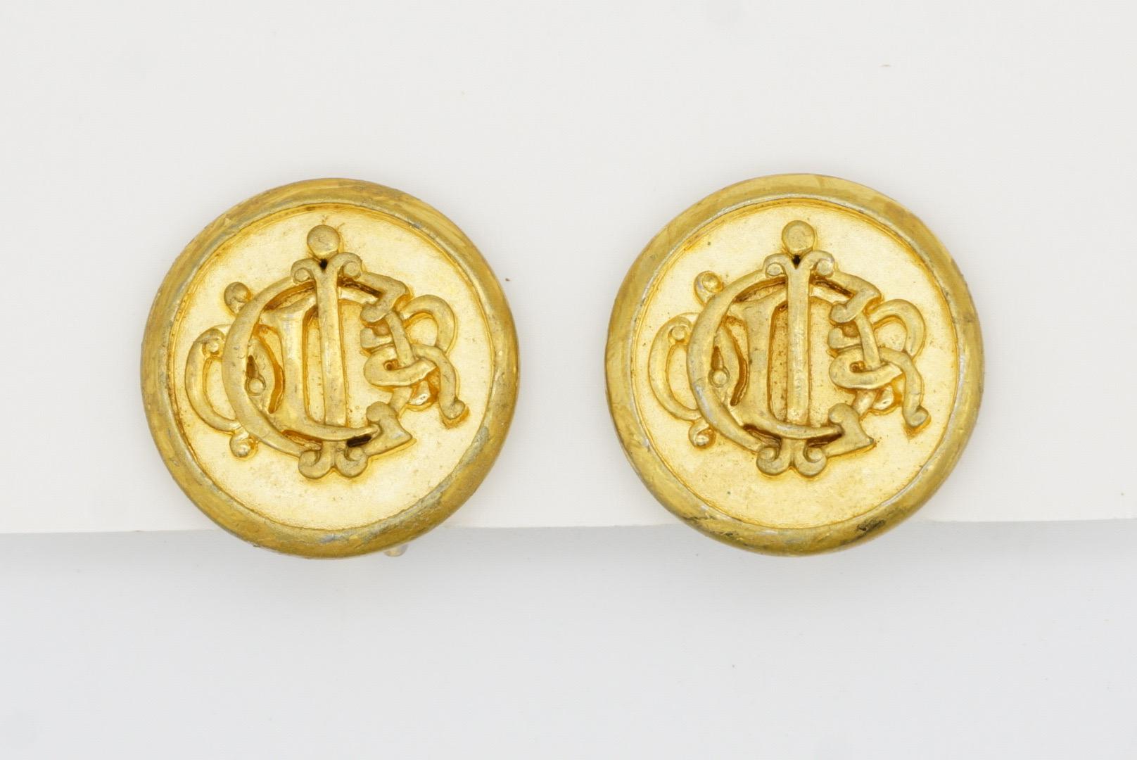Christian Dior Vintage 1980er Jahre Großes Logo Insignia Initial Monogramm Clip-Ohrringe im Angebot 4