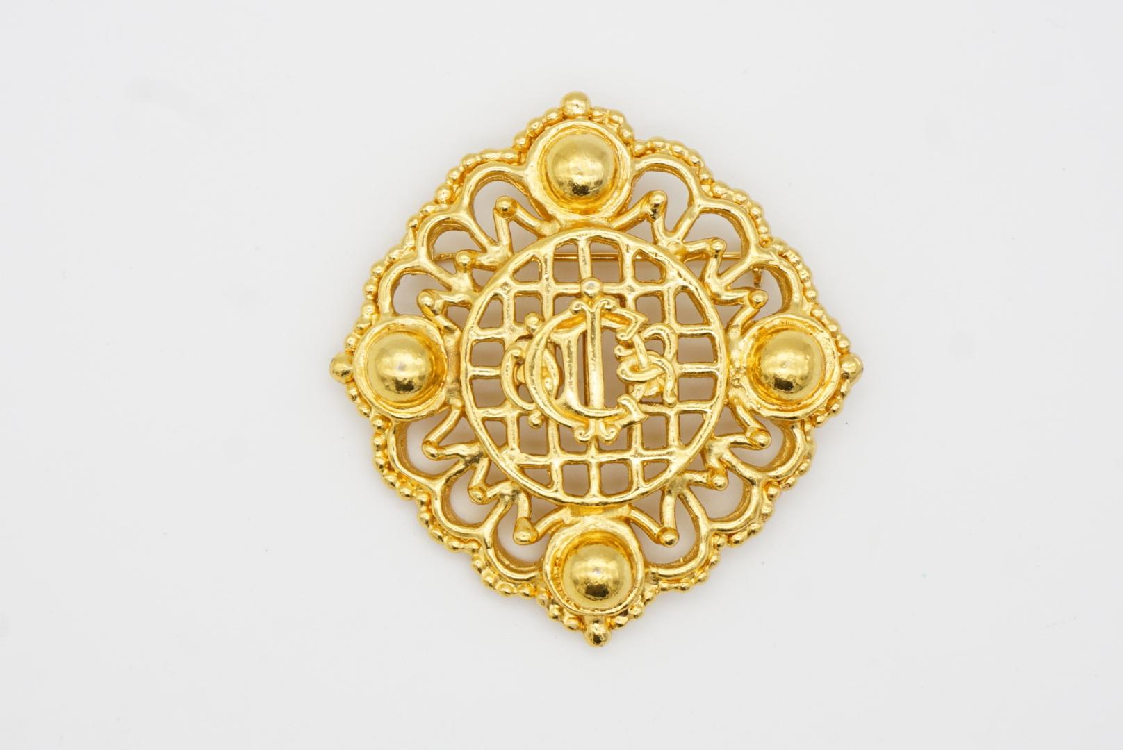 Christian Dior Vintage anni '80 Logo Grande Monogram Insignia Crest Openwork Spilla in vendita 4