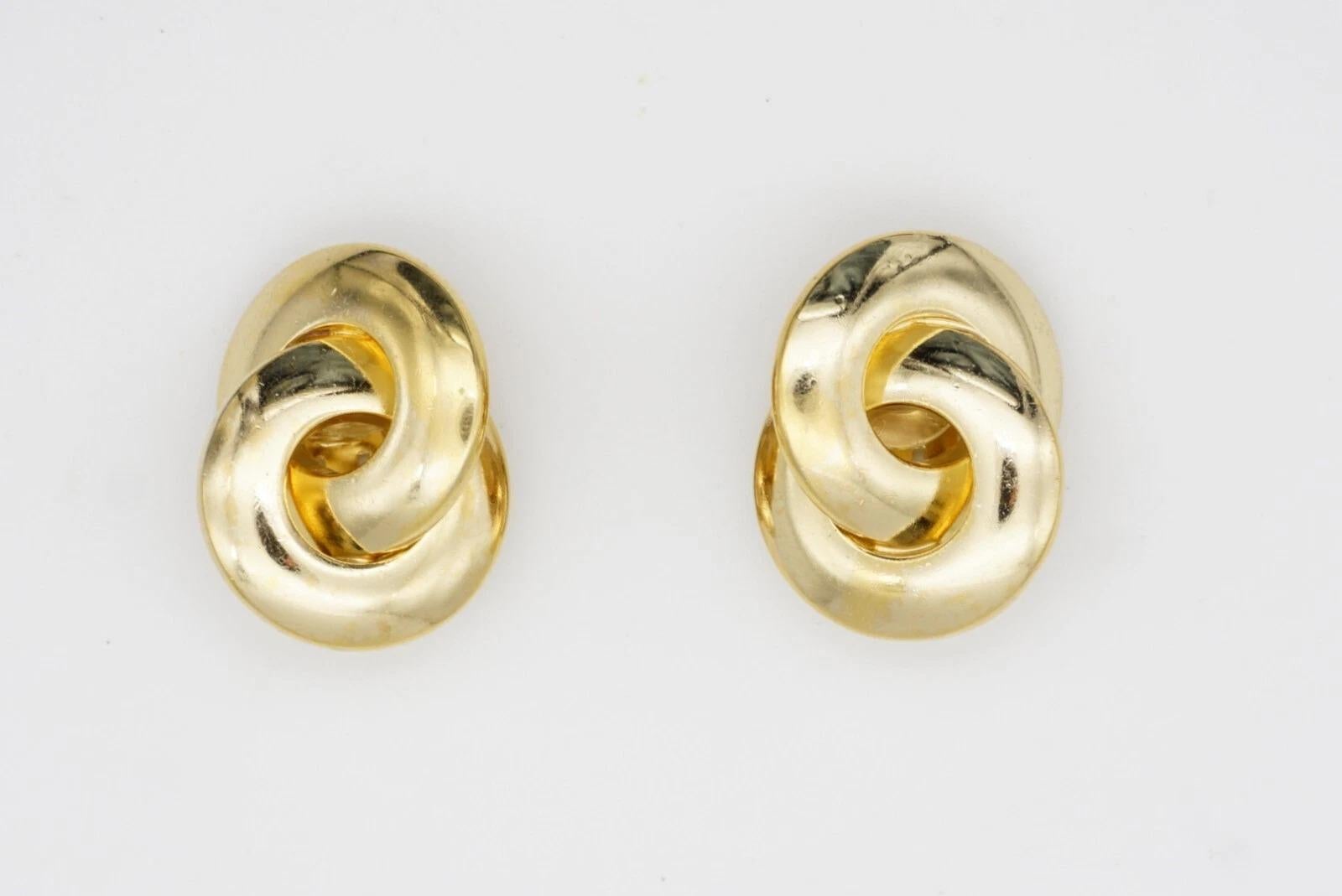 Christian Dior Vintage 1980er Jahre Große modernistische Interlock Glow Hoop Clip-Ohrringe im Angebot 9