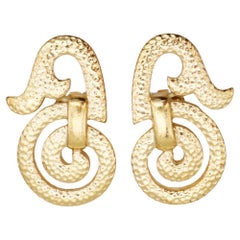 Christian Dior Vintage Años 80 Grandes Pendientes Calados Modernistas Etruscos Chunky