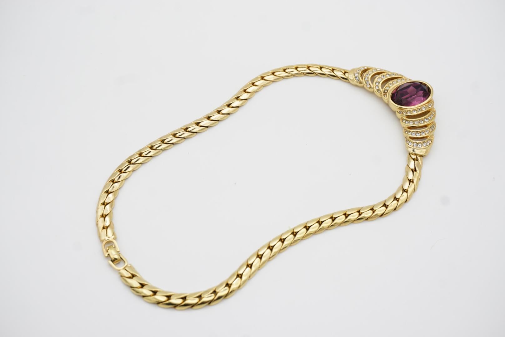 Christian Dior Vintage 1980s Large Oval Amethyst Crystals Gold Openwork Necklace For Sale 7