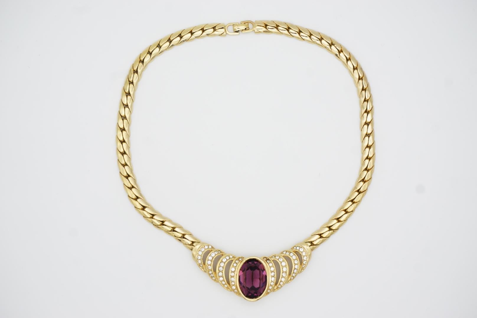 Christian Dior Vintage 1980s Large Oval Amethyst Crystals Gold Openwork Necklace For Sale 2