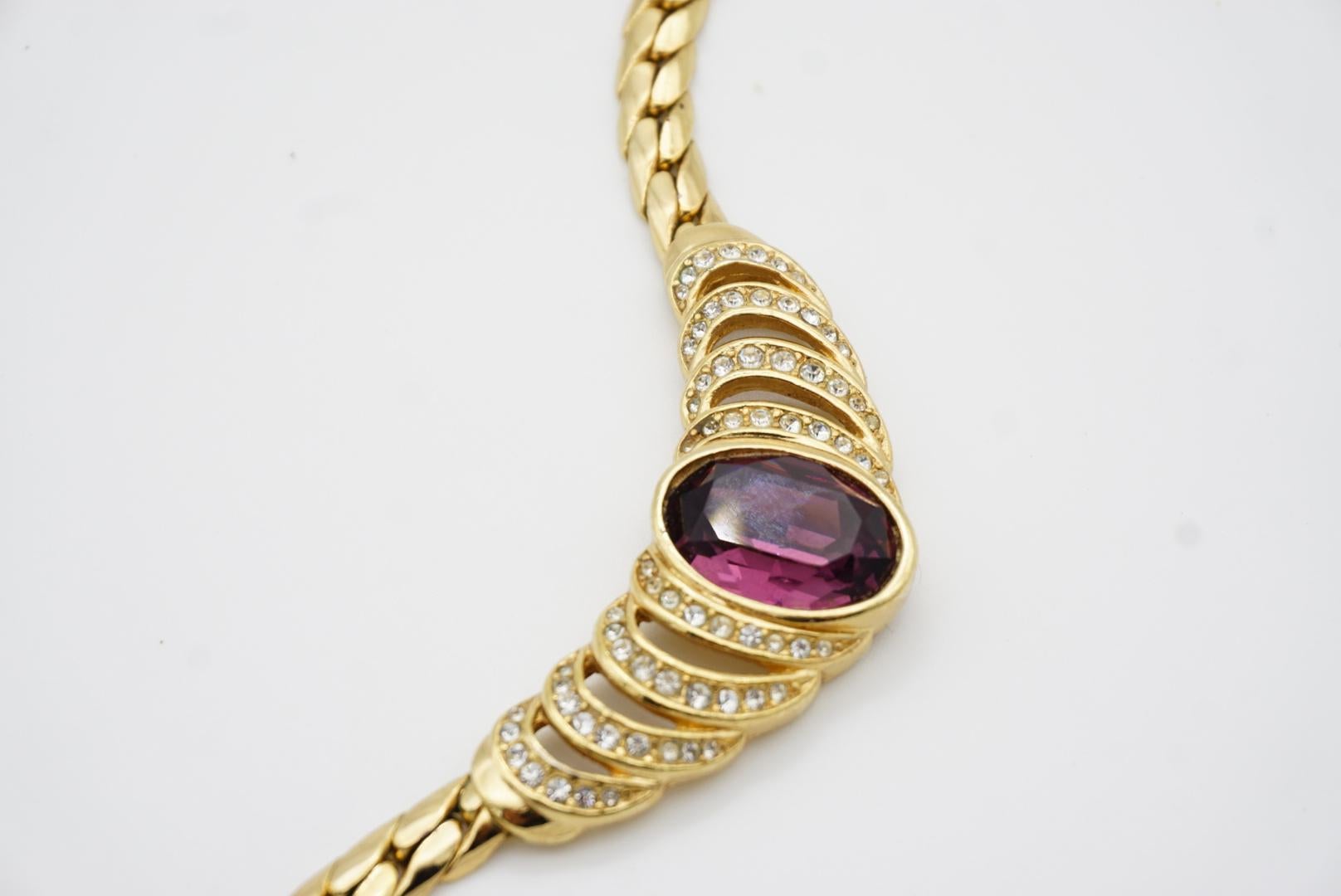 Christian Dior Vintage 1980s Large Oval Amethyst Crystals Gold Openwork Necklace For Sale 3