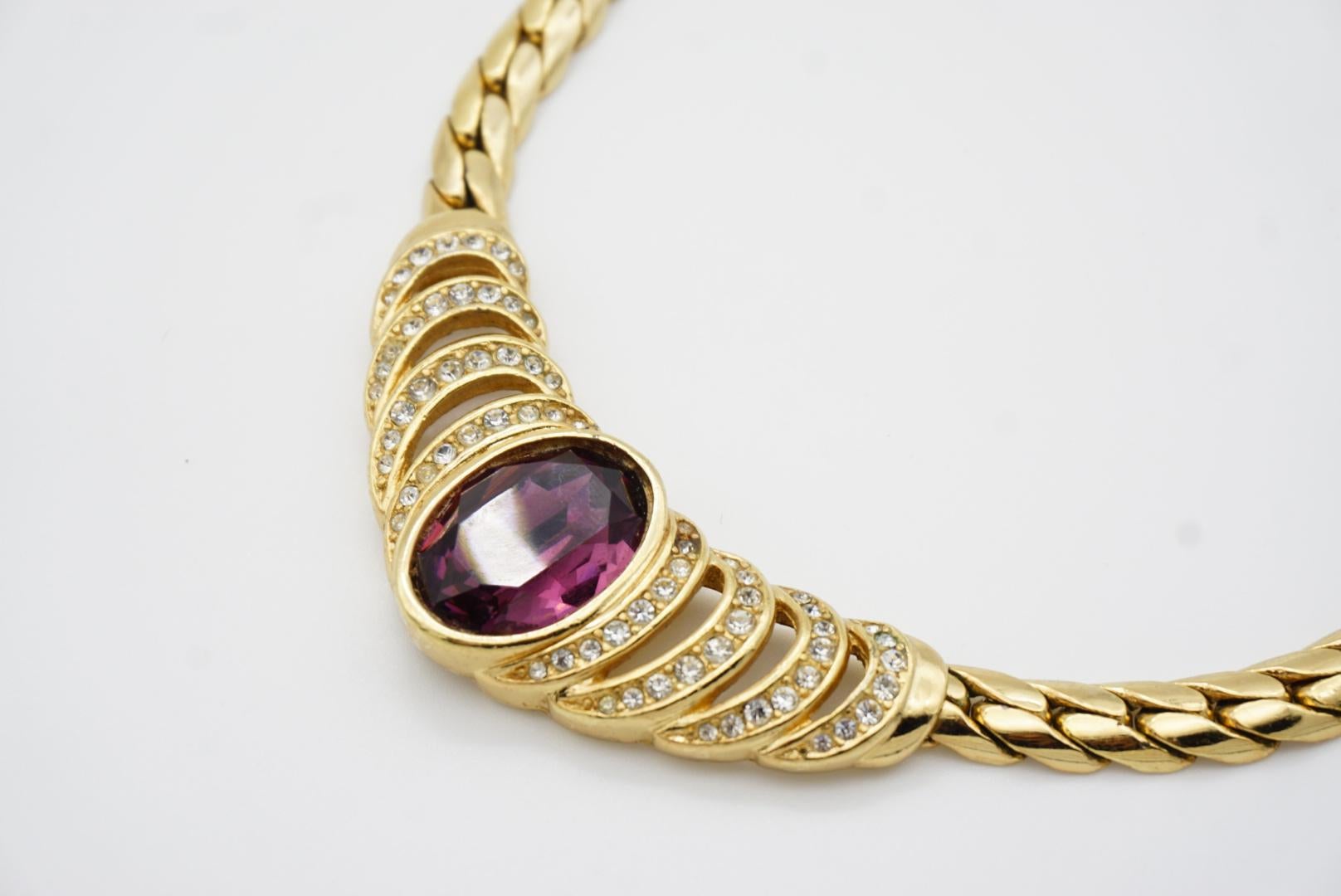 Christian Dior Vintage 1980s Large Oval Amethyst Crystals Gold Openwork Necklace For Sale 4
