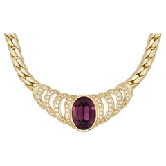 Christian Dior Vintage 1980s Large Oval Amethyst Crystals Gold Openwork Necklace Christian Dior Vintage 1980s Large Oval Amethyst Crystals Gold Openwork Necklace