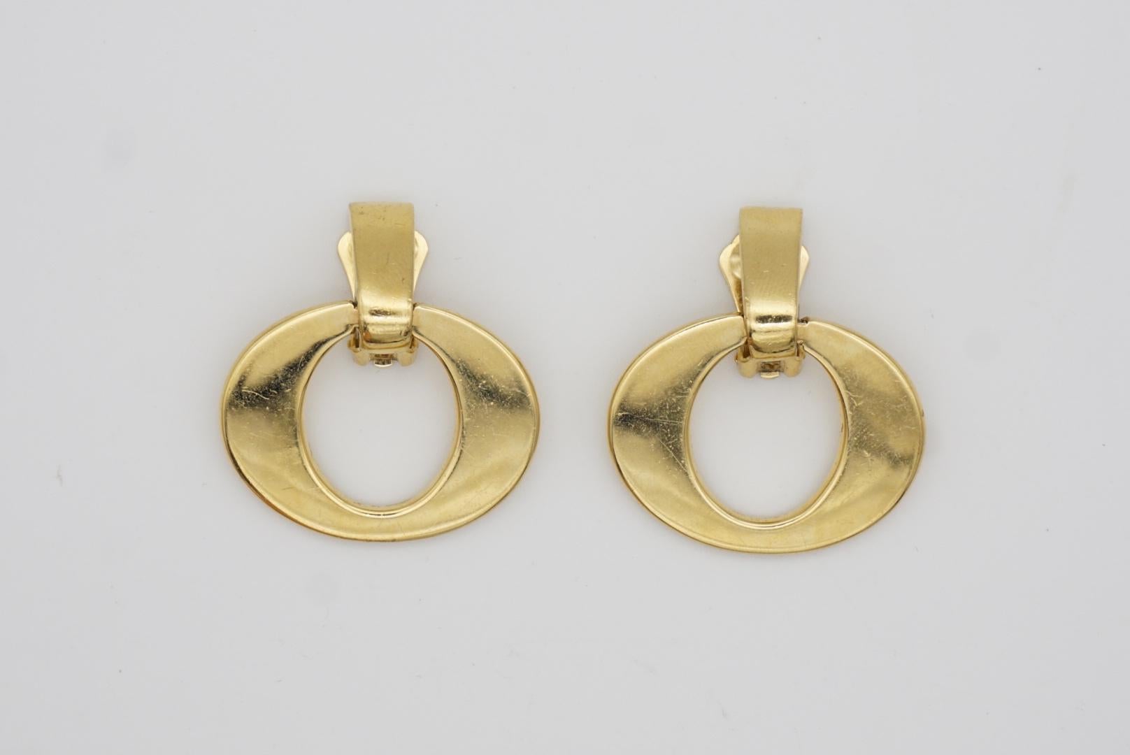 Christian Dior Vintage 1980s Large Oval Hoop Statement Gold Drop Clip Earrings For Sale 2
