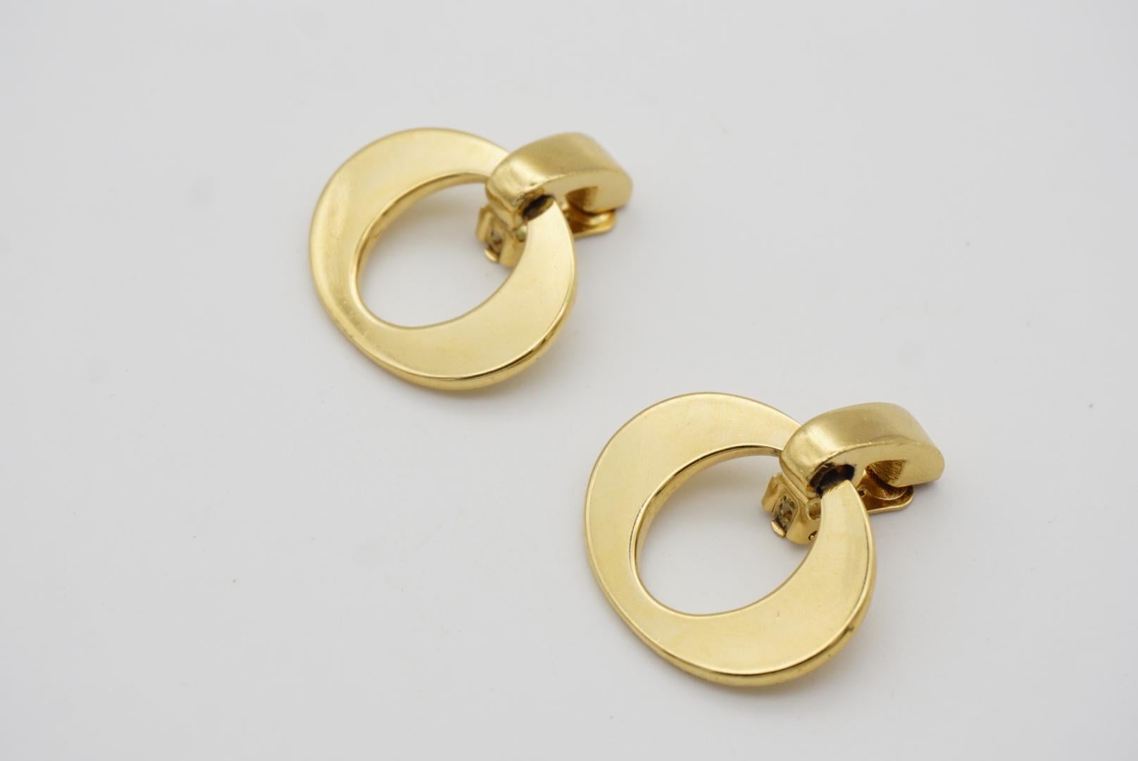 Christian Dior Vintage 1980s Large Oval Hoop Statement Gold Drop Clip Earrings For Sale 3