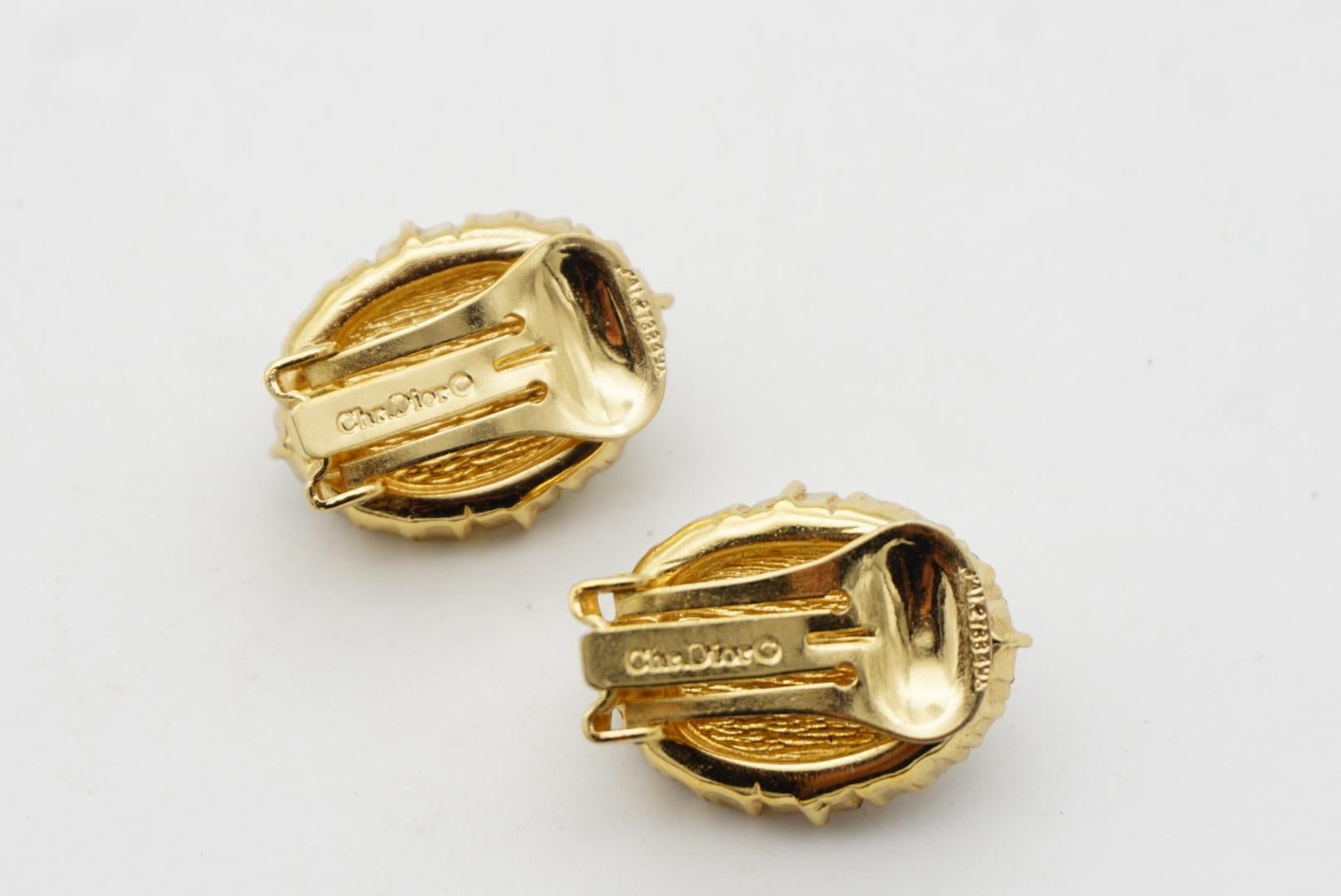 Christian Dior Vintage 1980s Large Oval White Pearl Crystals Gold Clip Earrings For Sale 6