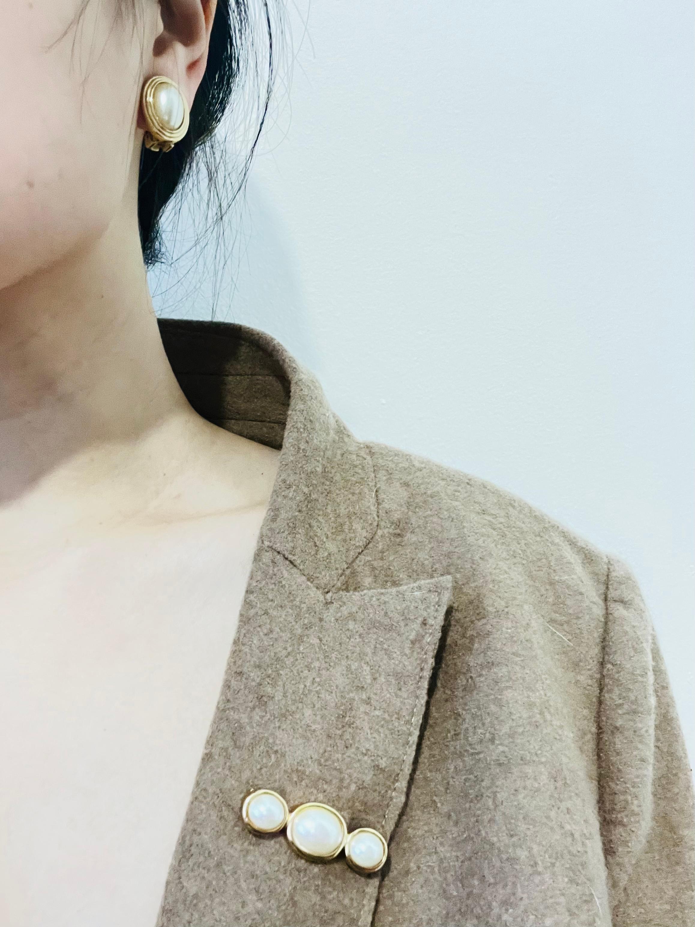 Art Nouveau Christian Dior Vintage 1980s Large Oval White Pearl Elegant Gold Clip Earrings