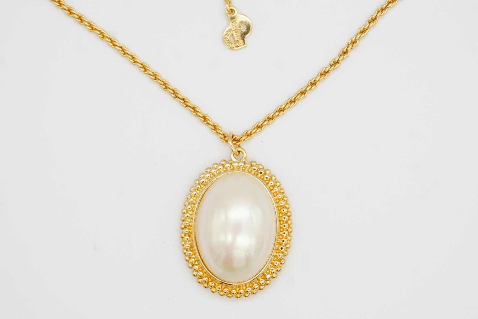 Christian Dior Vintage 1980er Jahre große ovale weiße Perle Anhänger Kette Halskette neu im Angebot 4