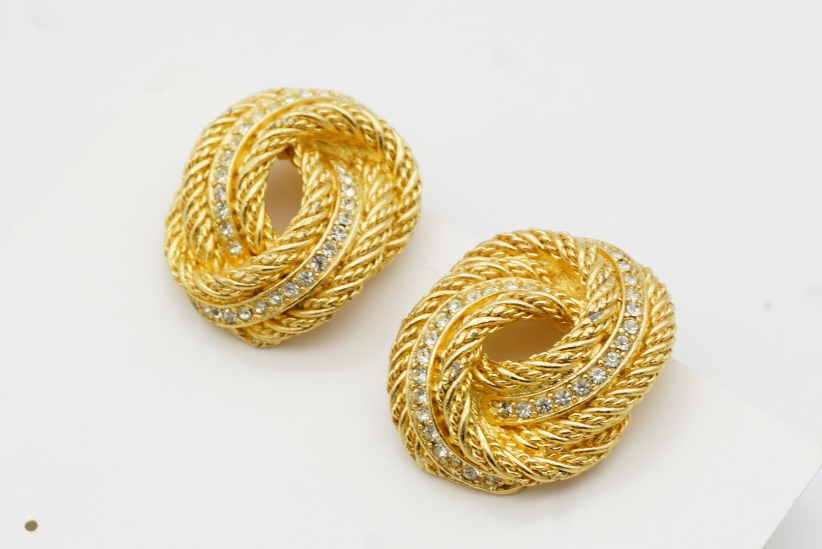 Christian Dior Vintage 1980s Large Rope Knot Swirl Crystals Mesh Clip Earrings 5
