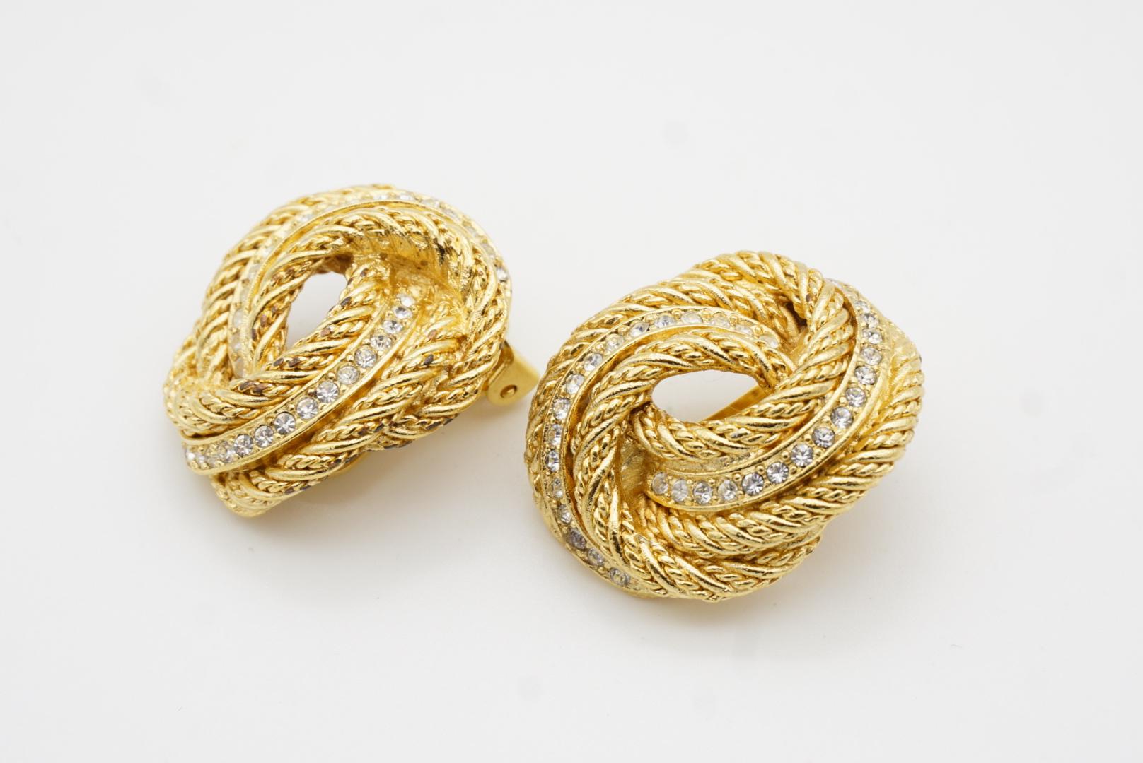 Christian Dior Vintage 1980s Large Rope Knot Swirl Crystals Mesh Clip Earrings 5