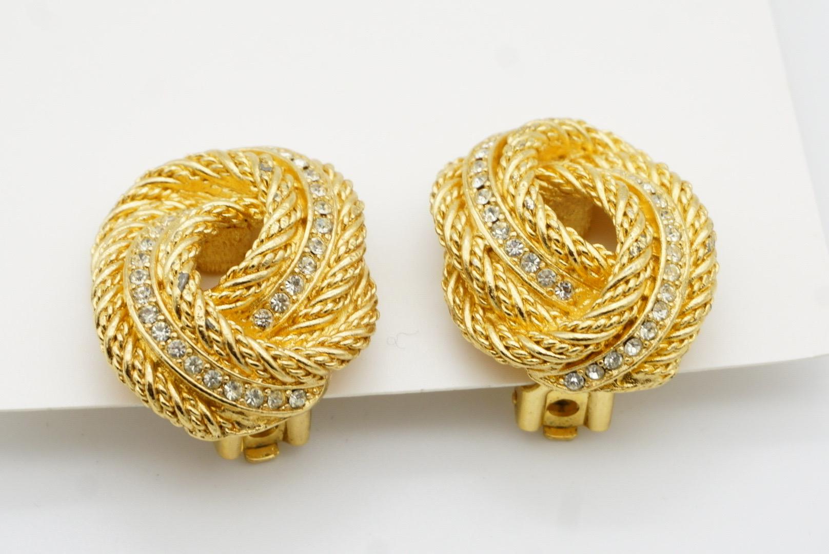 Christian Dior Vintage 1980s Large Rope Knot Swirl Crystals Mesh Clip Earrings 6