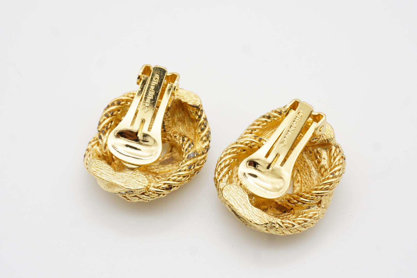 Christian Dior Vintage 1980s Large Rope Knot Swirl Crystals Mesh Clip Earrings 6