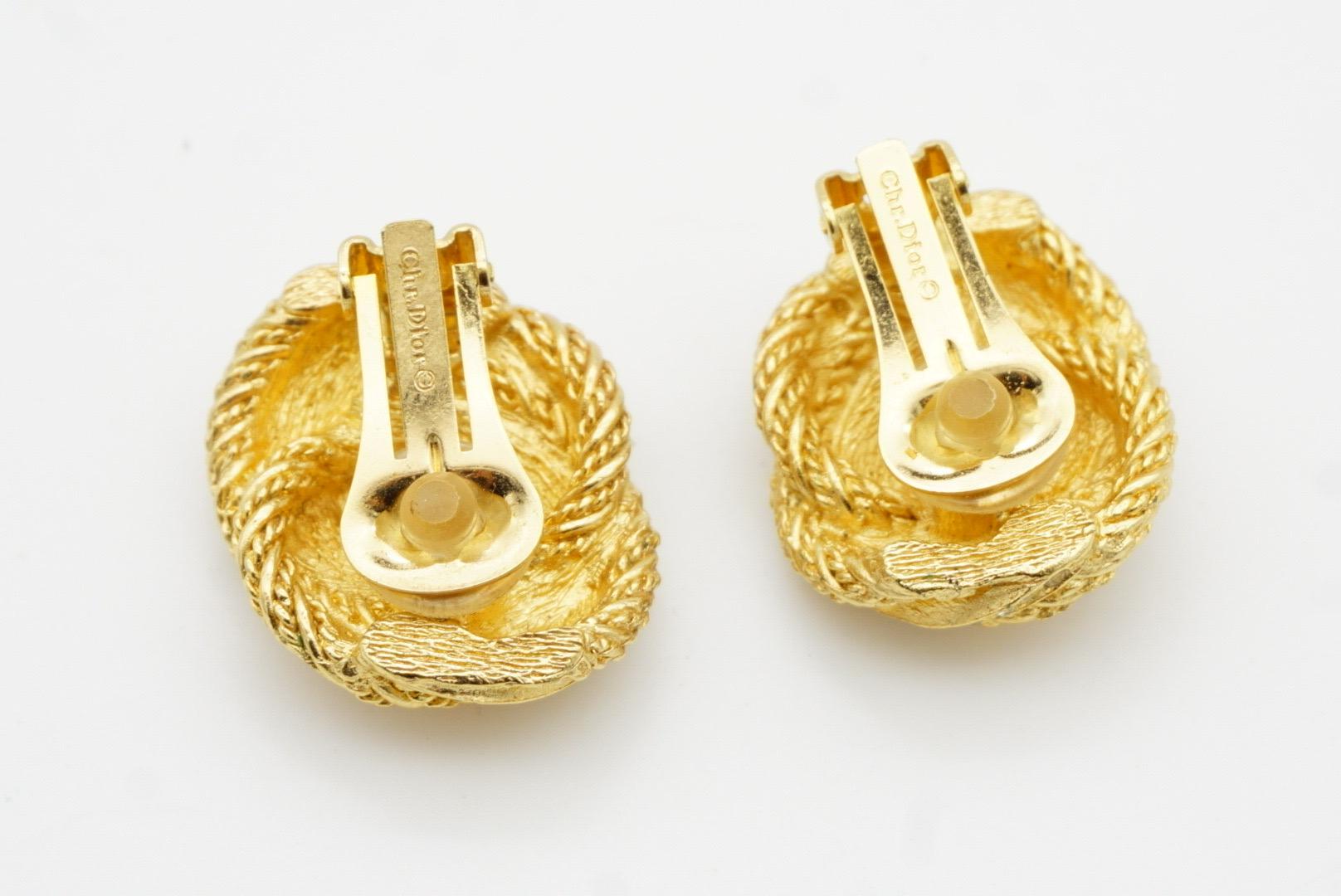 Christian Dior Vintage 1980s Large Rope Knot Swirl Crystals Mesh Clip Earrings 7