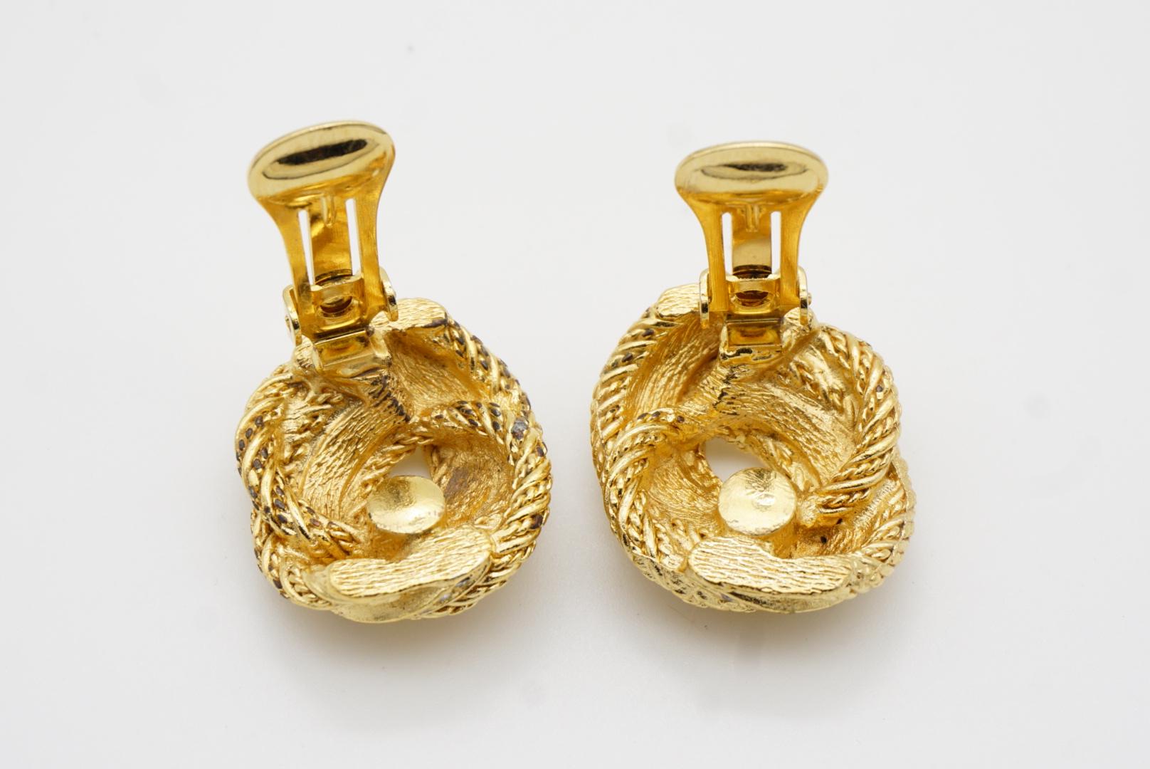 Christian Dior Vintage 1980s Large Rope Knot Swirl Crystals Mesh Clip Earrings 7