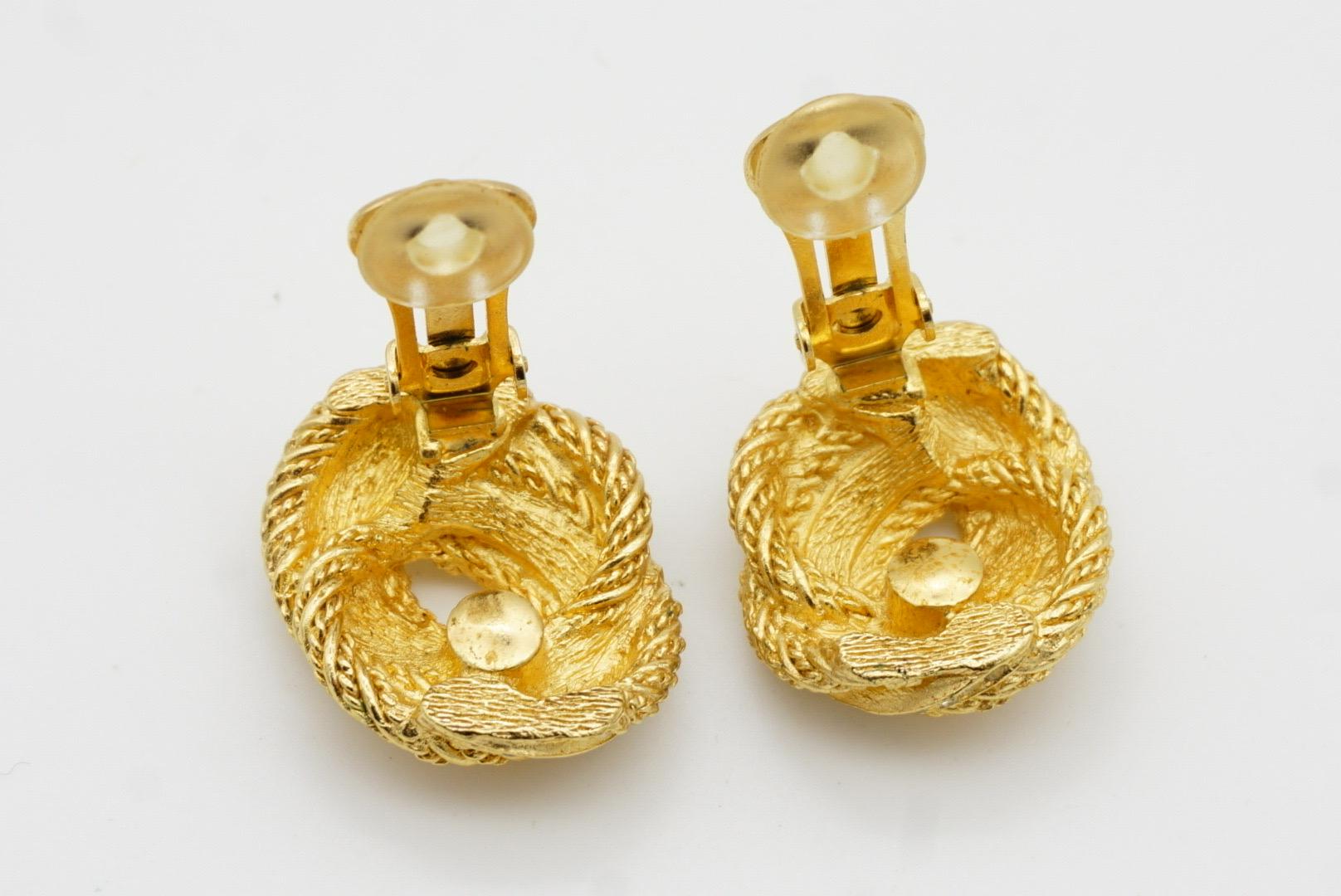 Christian Dior Vintage 1980s Large Rope Knot Swirl Crystals Mesh Clip Earrings 8