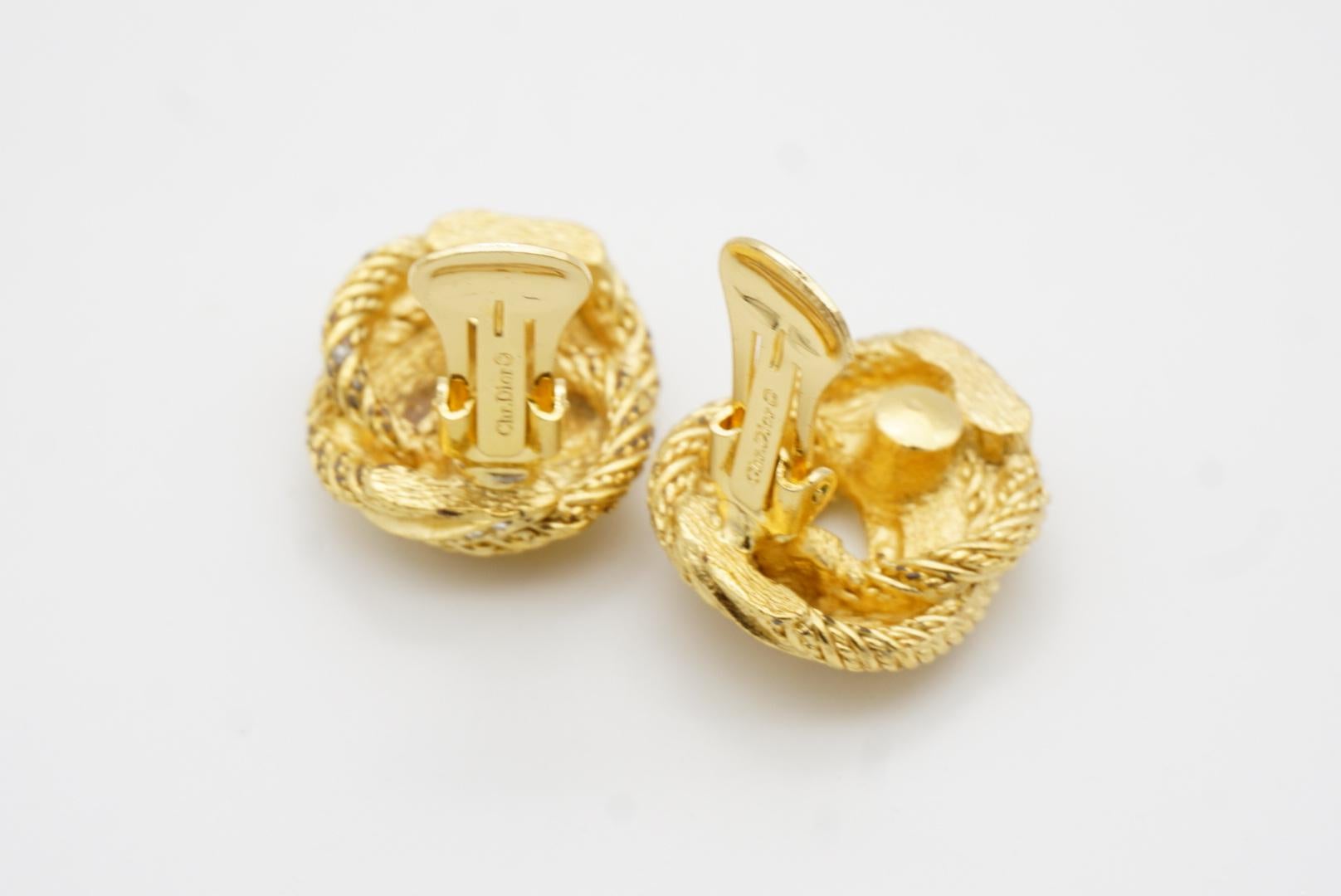 Christian Dior Vintage 1980s Large Rope Knot Swirl Crystals Mesh Clip Earrings 8