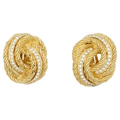 Christian Dior Vintage 1980s Large Rope Knot Swirl Crystals Mesh Clip Earrings