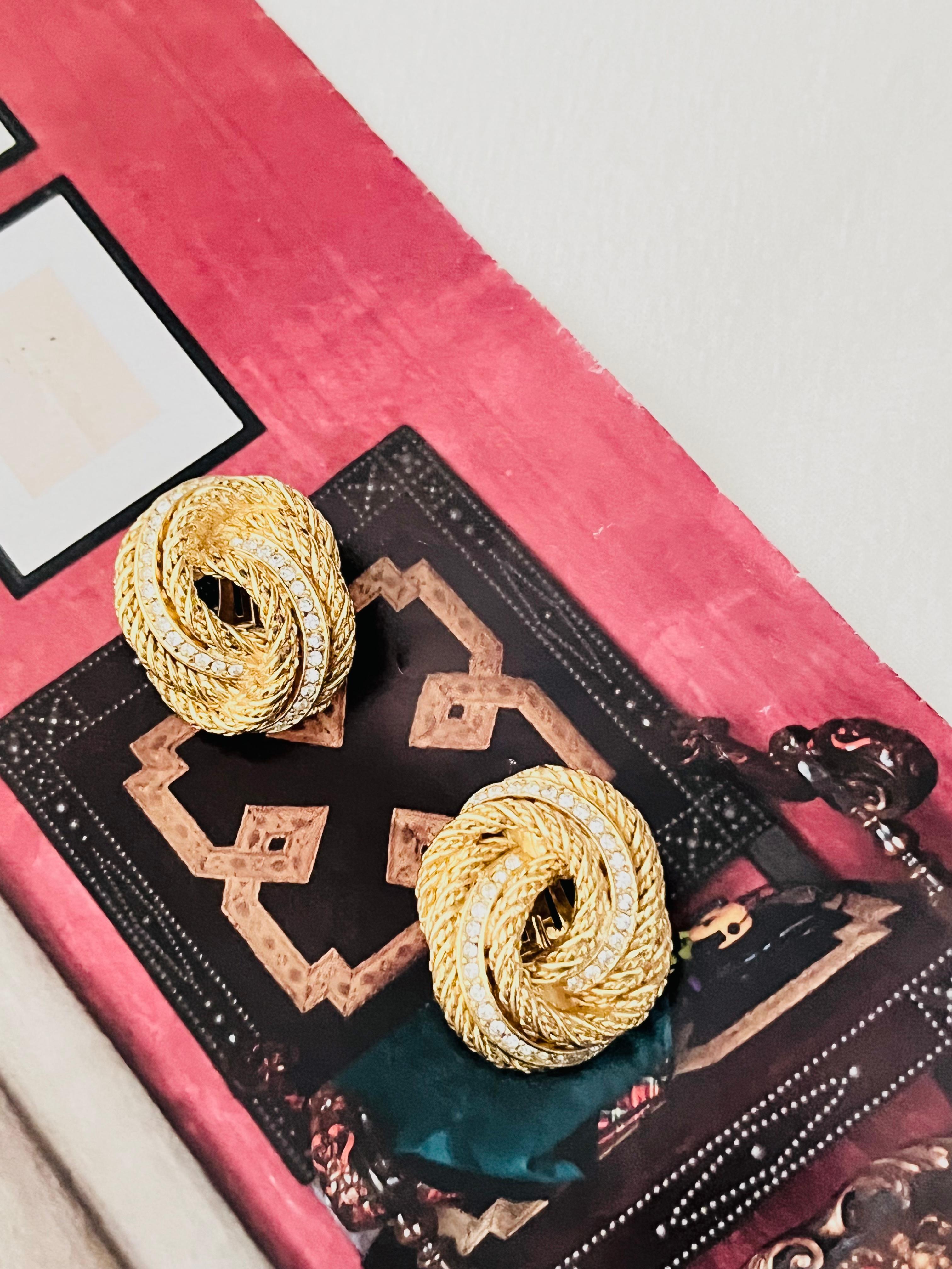 Women's or Men's Christian Dior Vintage 1980s Large Rope Knot Swirl Crystals Mesh Clip Earrings
