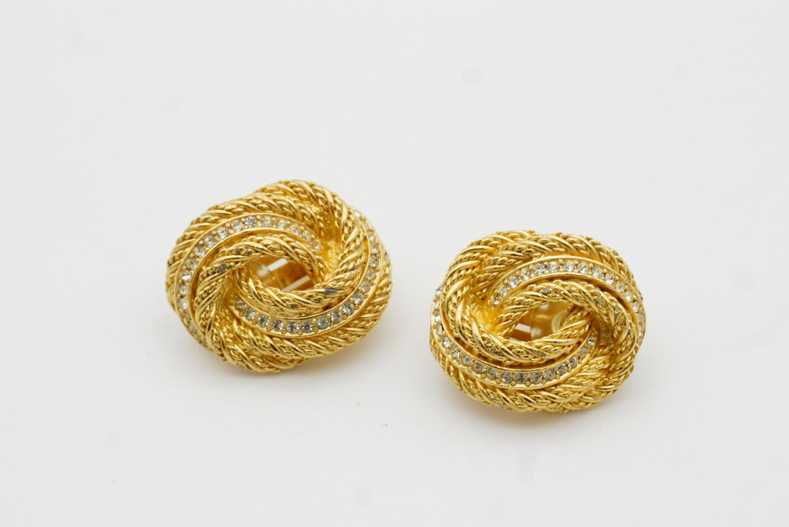 Christian Dior Vintage 1980s Large Rope Knot Swirl Crystals Mesh Clip Earrings 3