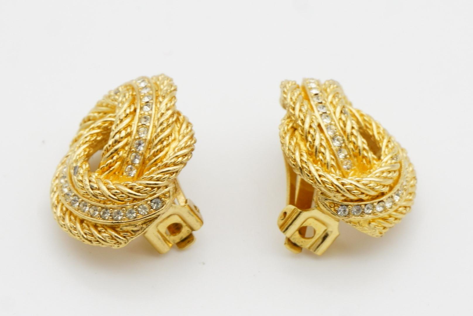 Christian Dior Vintage 1980s Large Rope Knot Swirl Crystals Mesh Clip Earrings 4