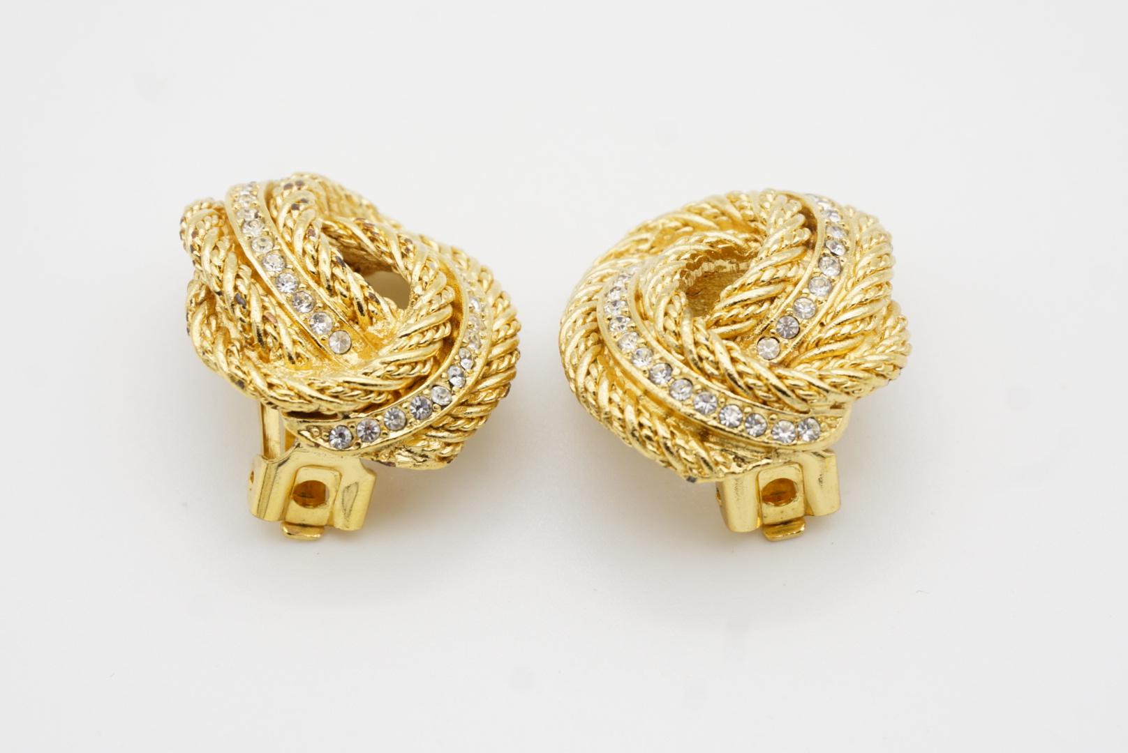 Christian Dior Vintage 1980s Large Rope Knot Swirl Crystals Mesh Clip Earrings 4