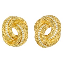 Christian Dior Vintage 1980s Large Rope Knot Swirl Crystals Mesh Clip Earrings