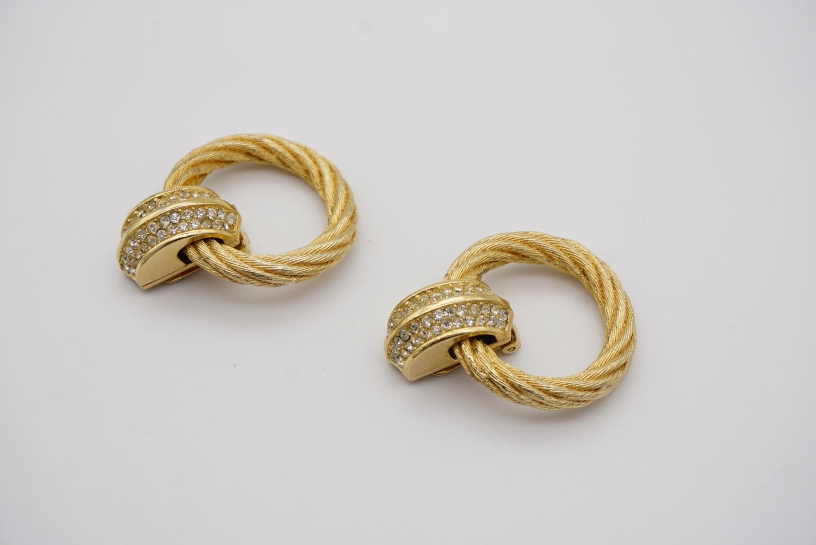 Christian Dior Vintage 1980s Large Round Rope Crystals Hoop Chunky Drop Earrings 6