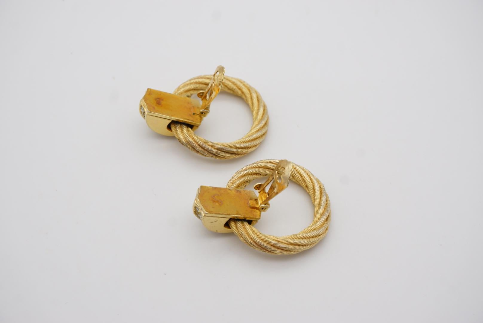 Christian Dior Vintage 1980s Large Round Rope Crystals Hoop Chunky Drop Earrings For Sale 8