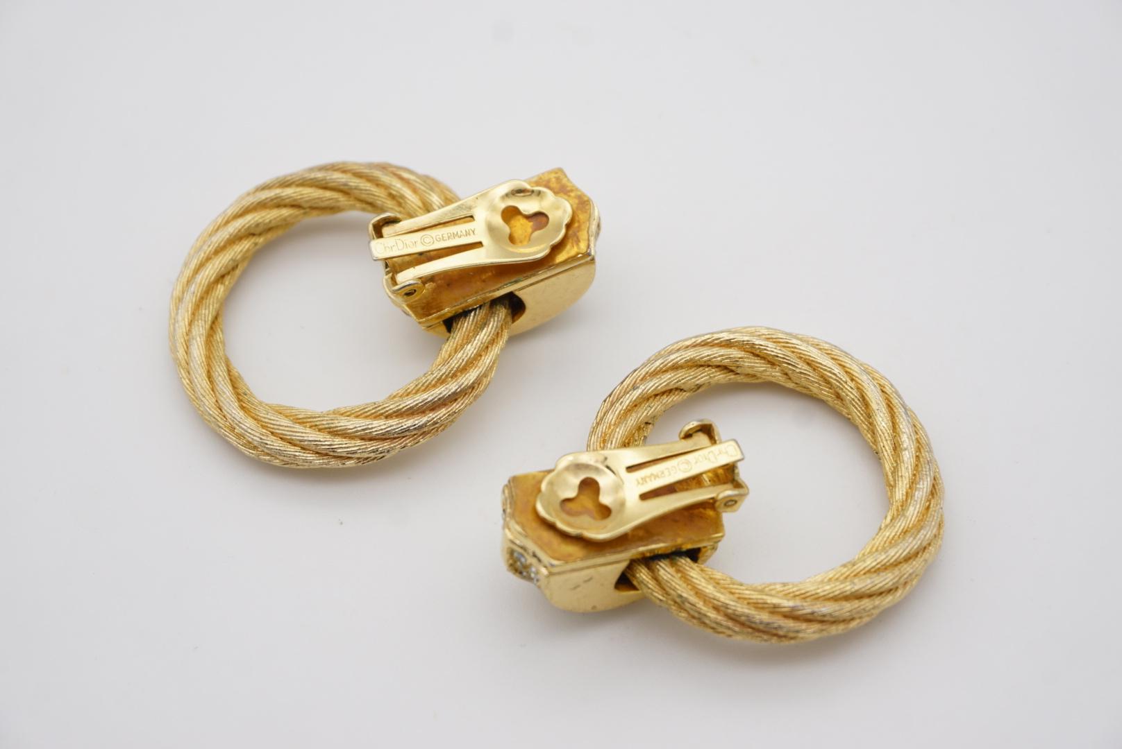 Christian Dior Vintage 1980s Large Round Rope Crystals Hoop Chunky Drop Earrings For Sale 9