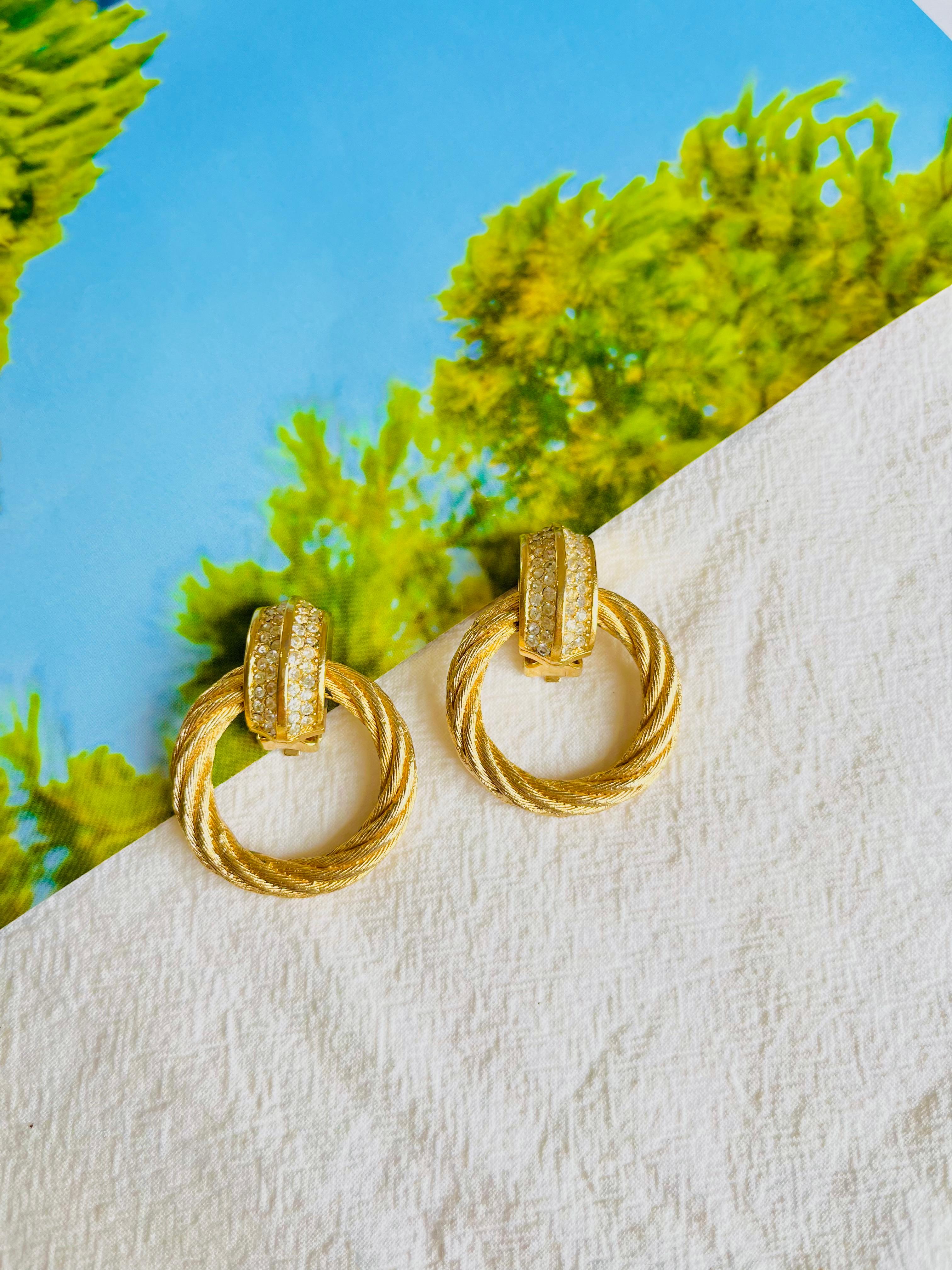Art Deco Christian Dior Vintage 1980s Large Round Rope Crystals Hoop Chunky Drop Earrings For Sale