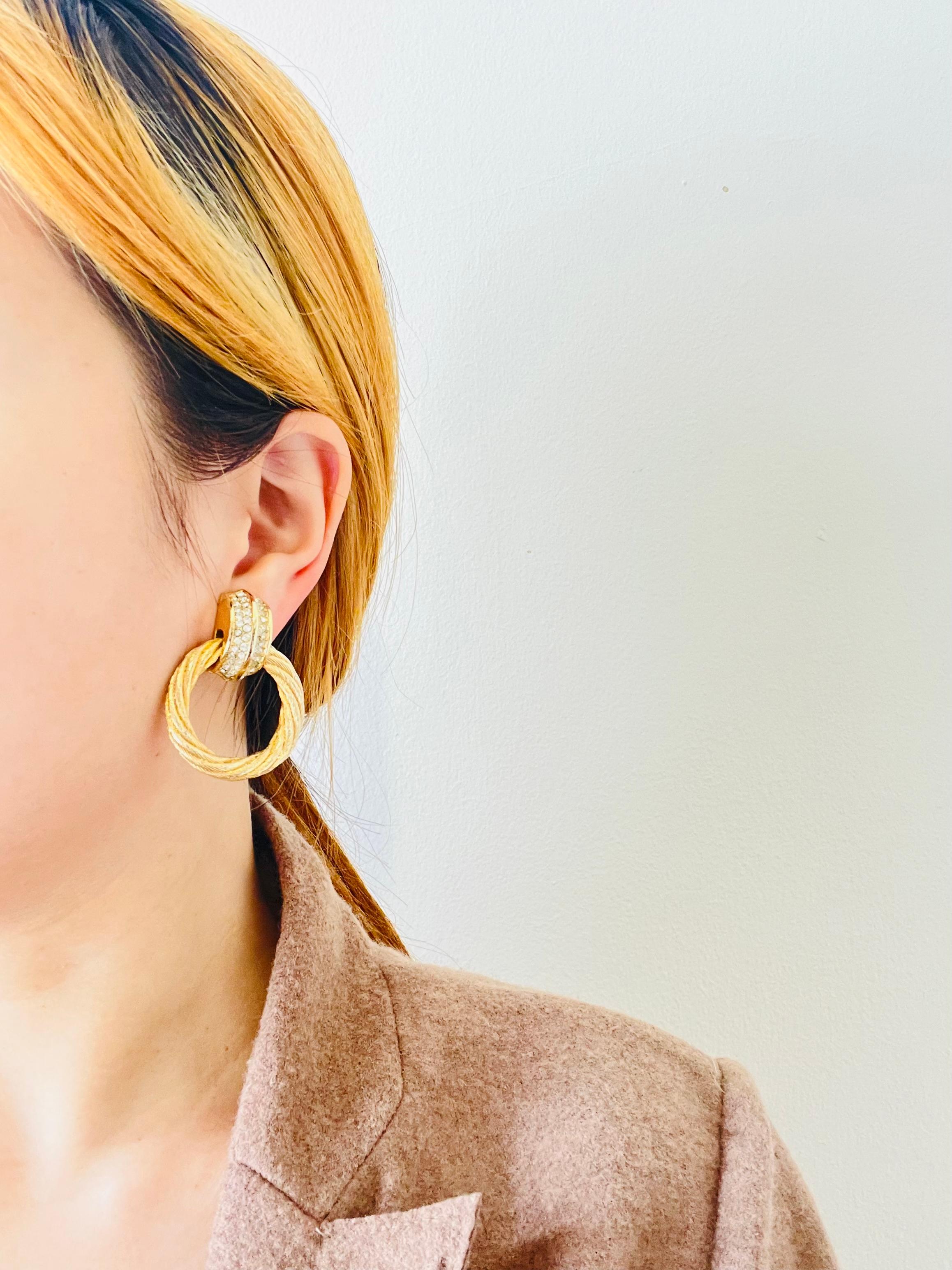 Christian Dior Vintage 1980s Large Round Rope Crystals Hoop Chunky Drop Earrings For Sale 1