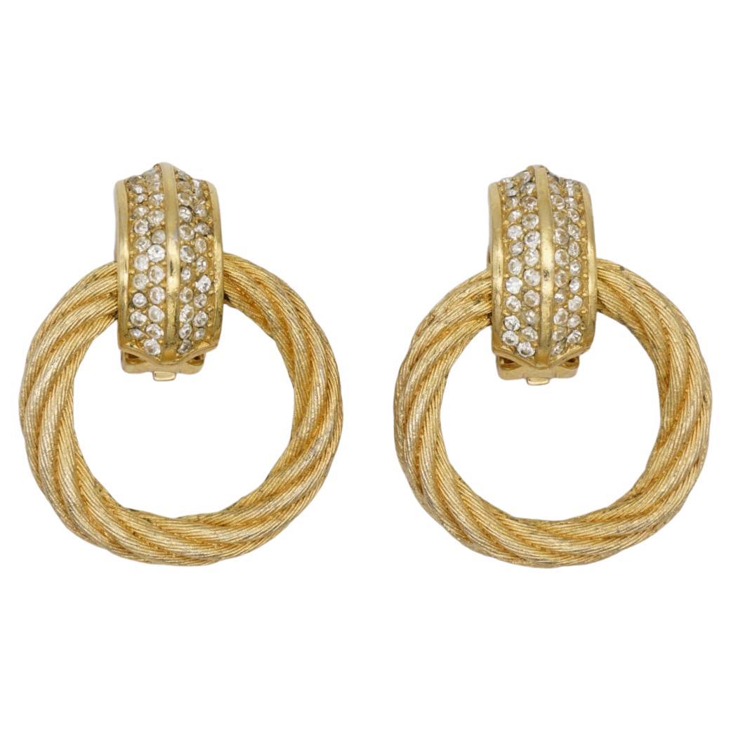 Christian Dior Vintage 1980s Large Round Rope Crystals Hoop Chunky Drop Earrings