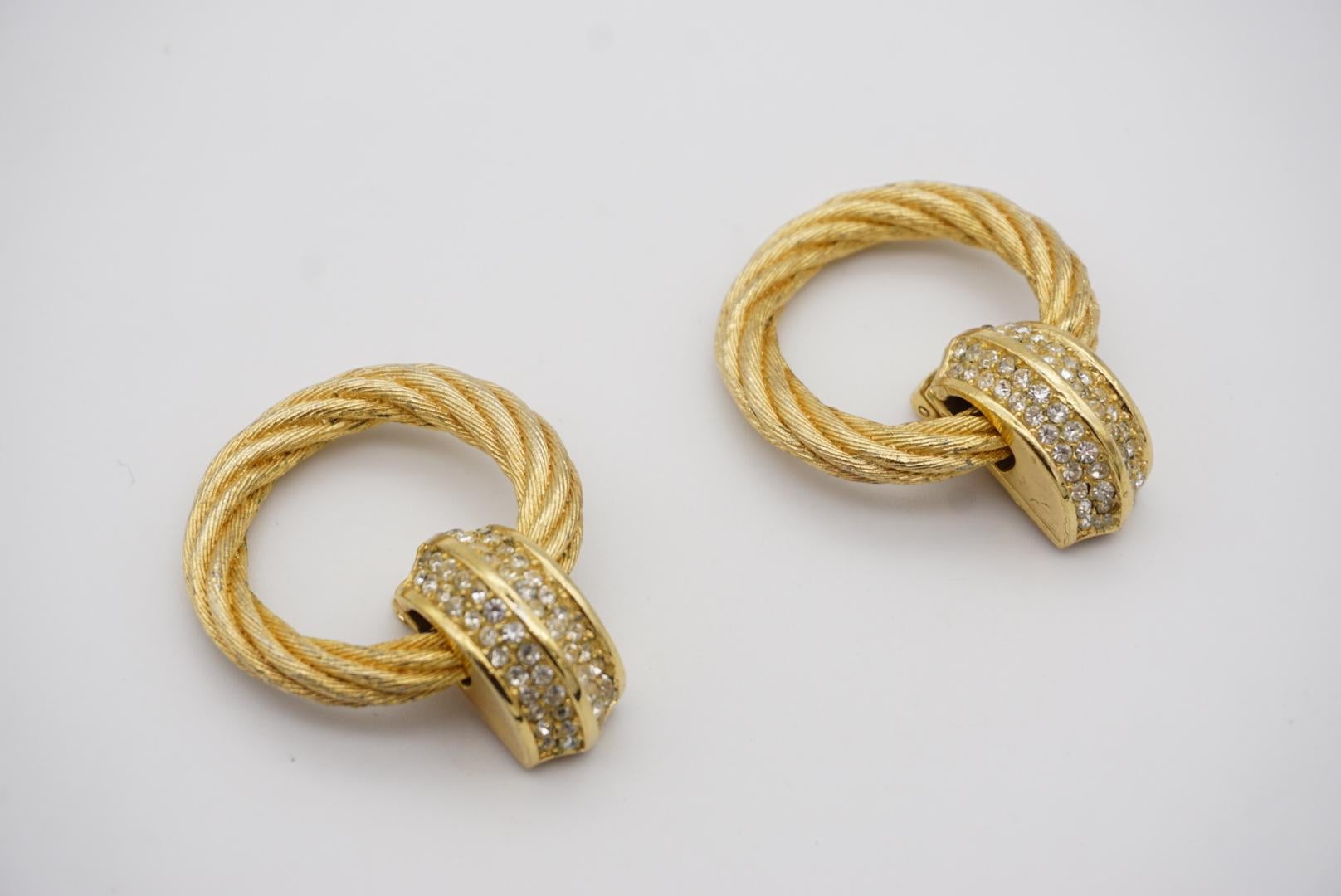 Christian Dior Vintage 1980s Large Round Rope Crystals Hoop Drop Gold Earrings  For Sale 4