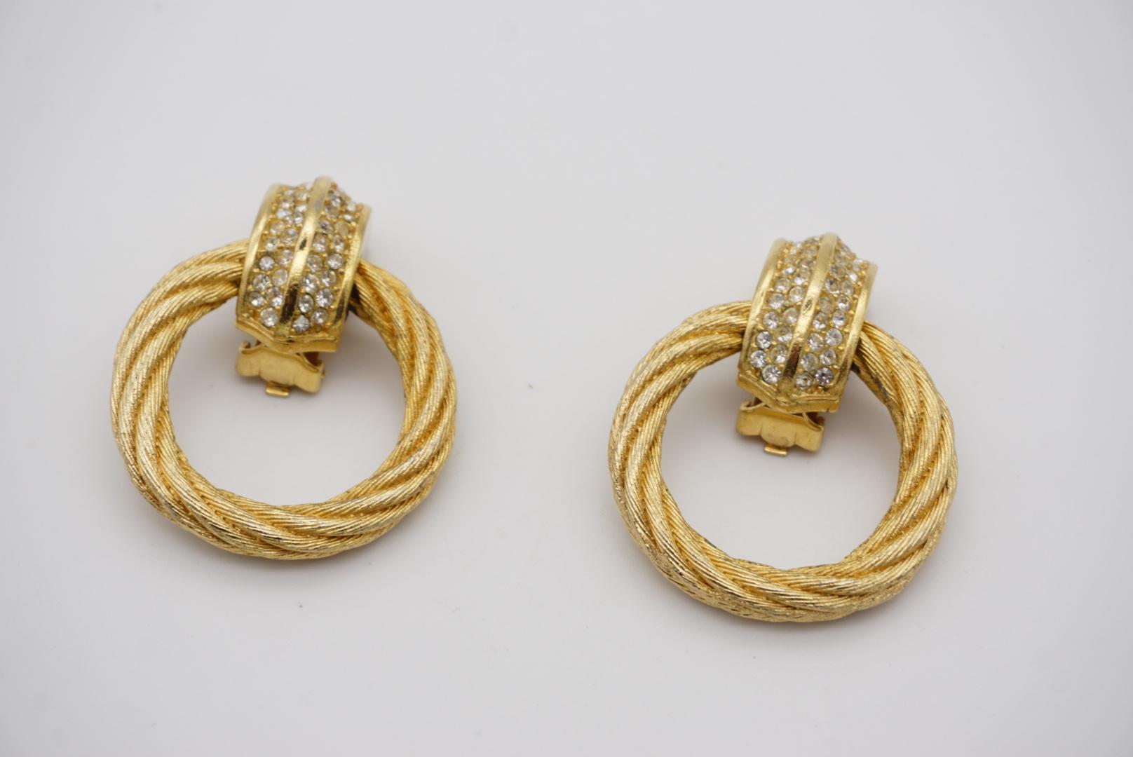 Christian Dior Vintage 1980s Large Round Rope Crystals Hoop Drop Gold Earrings  For Sale 2