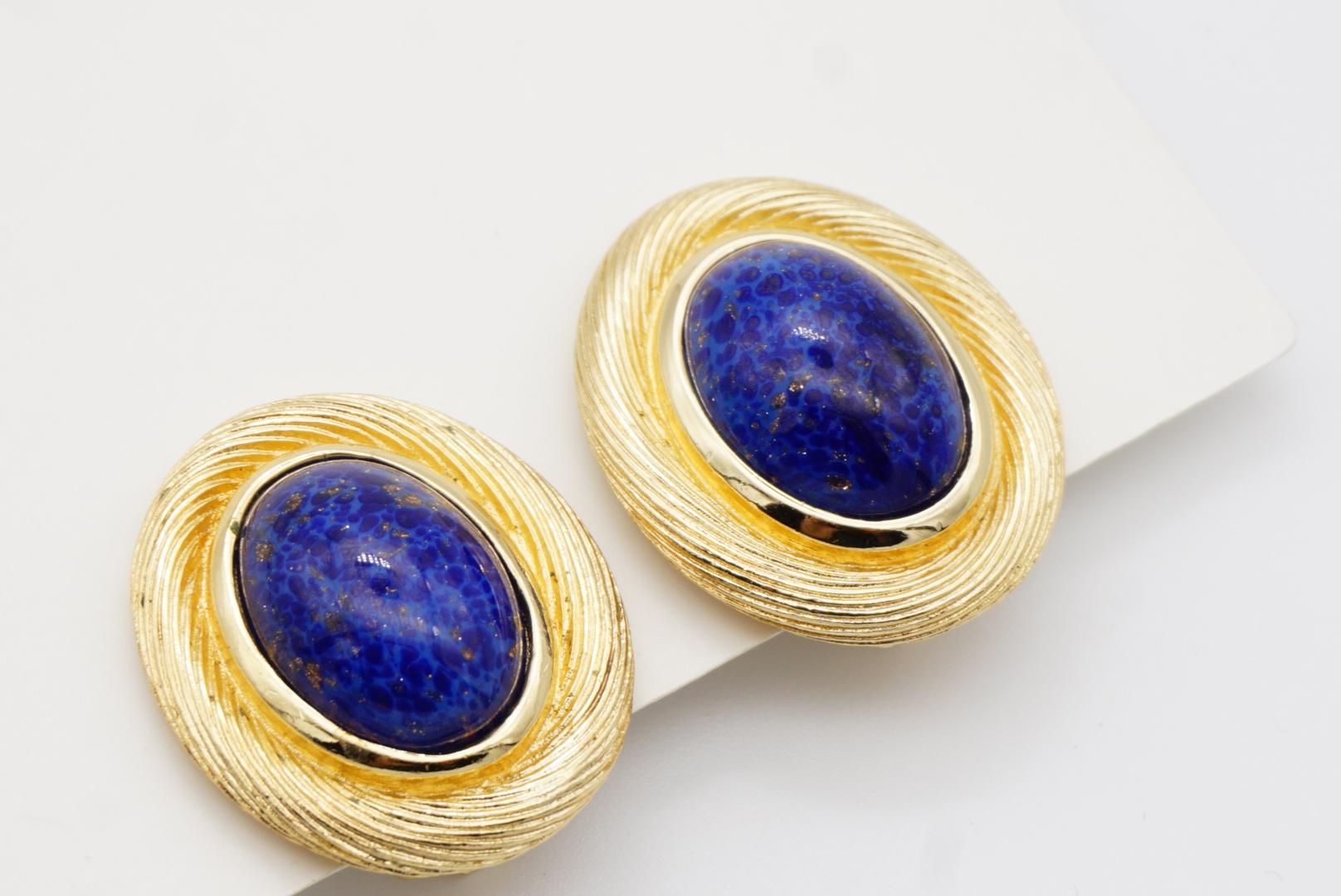 Christian Dior Vintage 1980s Large Sapphire Foil Oval Modernist Clip Earrings 5
