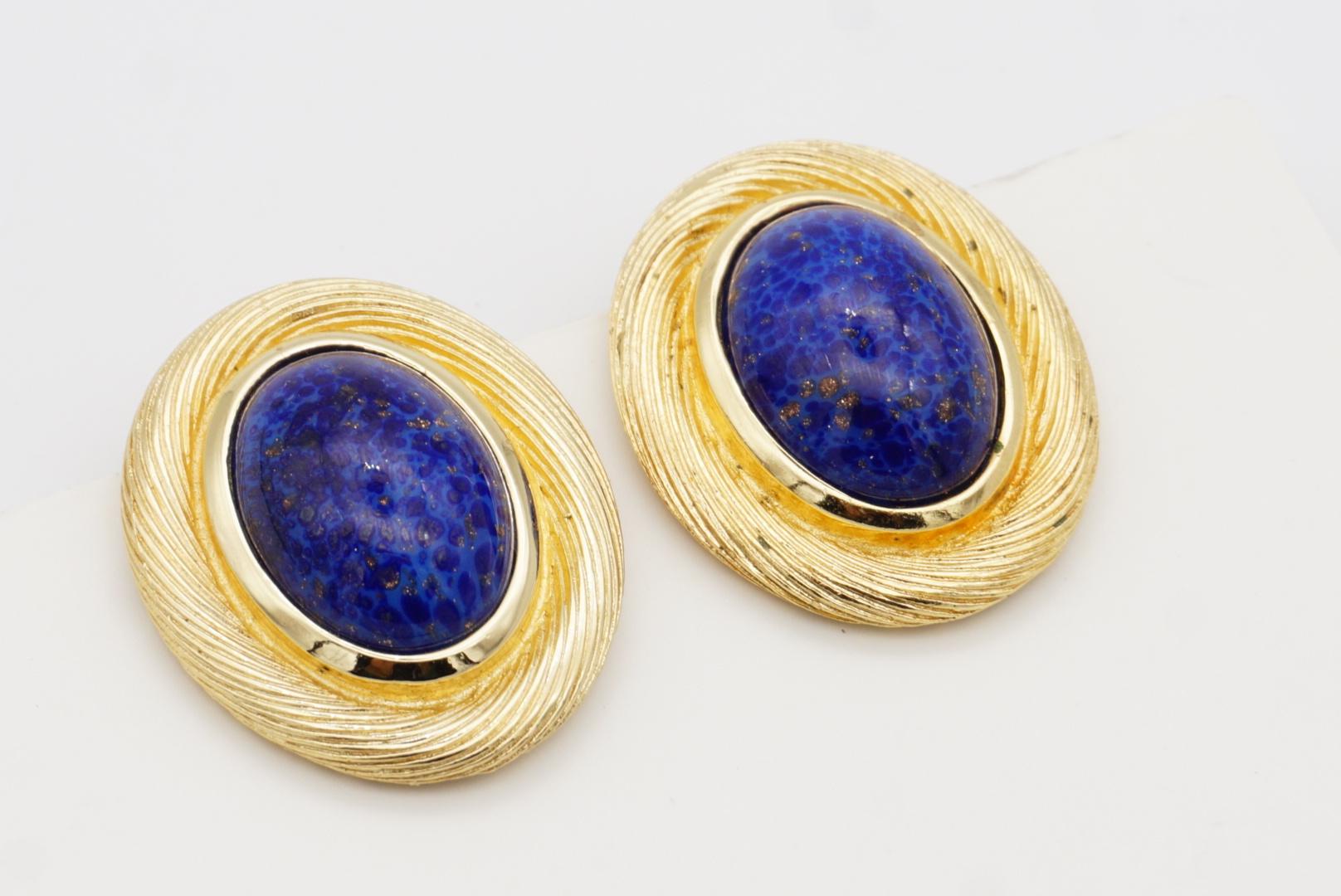 Christian Dior Vintage 1980s Large Sapphire Foil Oval Modernist Clip Earrings 3