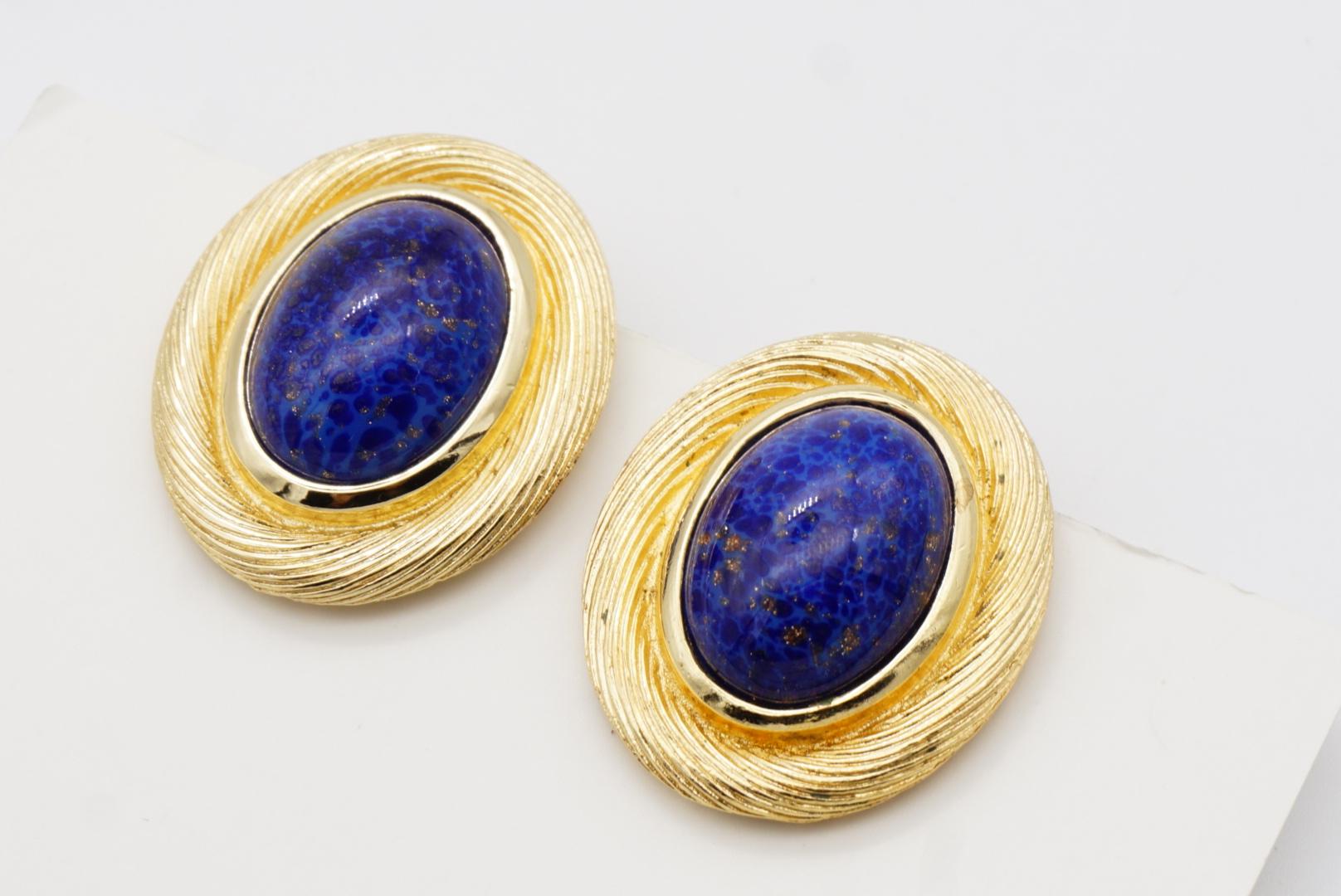 Christian Dior Vintage 1980s Large Sapphire Foil Oval Modernist Clip Earrings 4