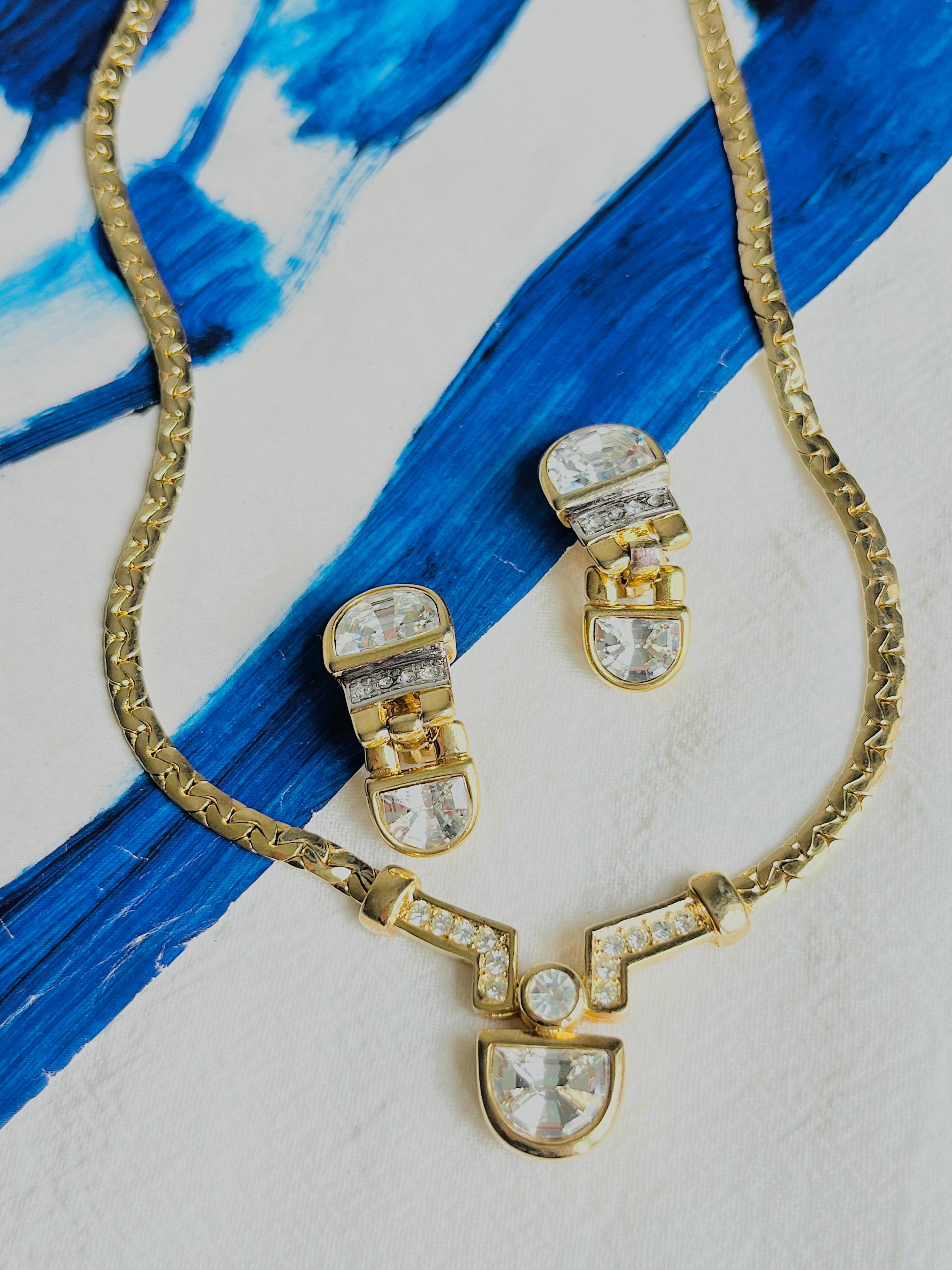 Christian Dior Vintage 1980s Large Semicircle Circle Crystal Pendant Drop 2 Set For Sale 1