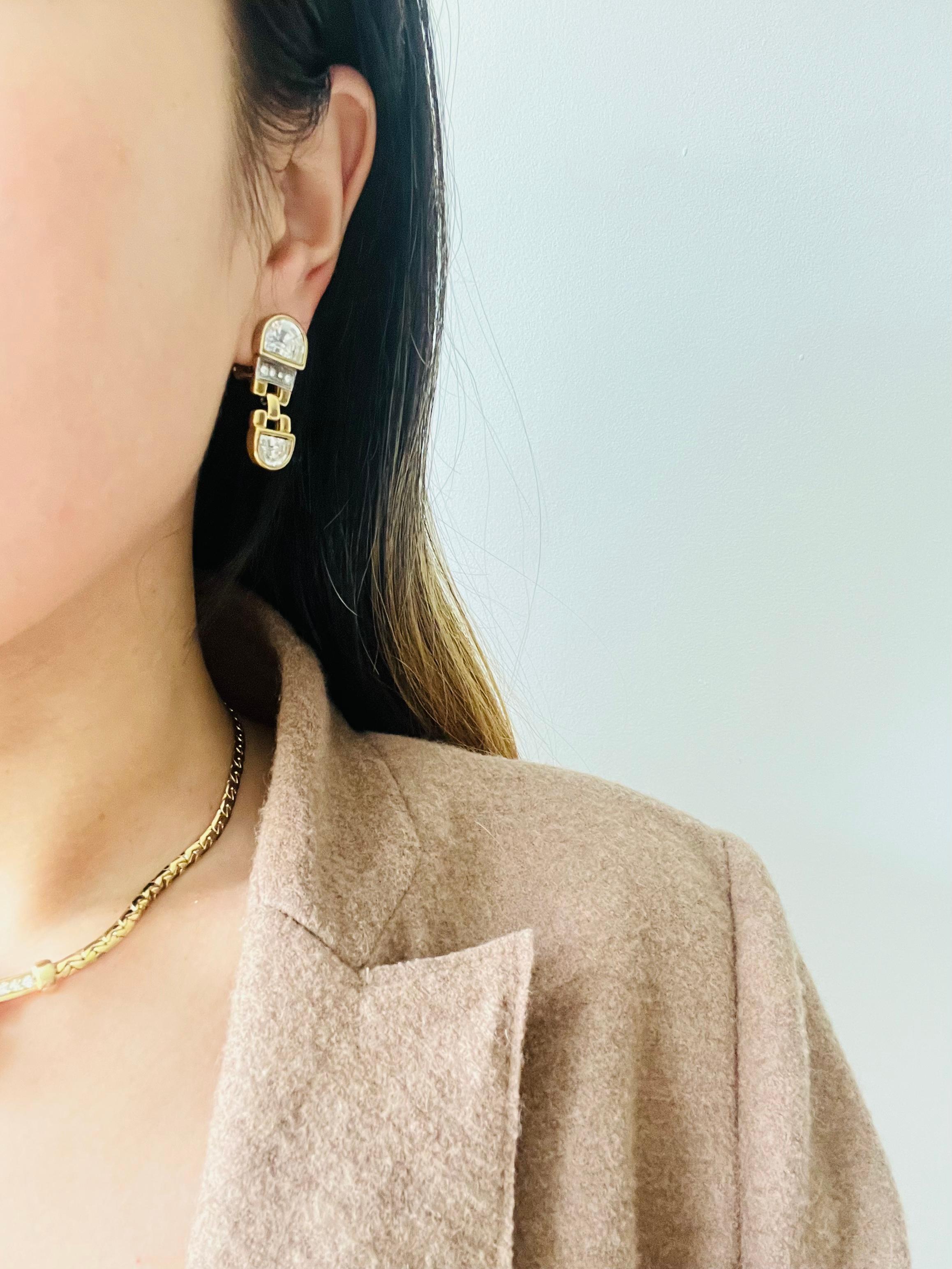 Christian Dior Vintage 1980s Large Semicircle Circle Crystal Pendant Drop 2 Set For Sale 2