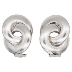 Christian Dior Vintage 1980s Großer Silberglühender Kreis Ohrringe ineinandergreifend