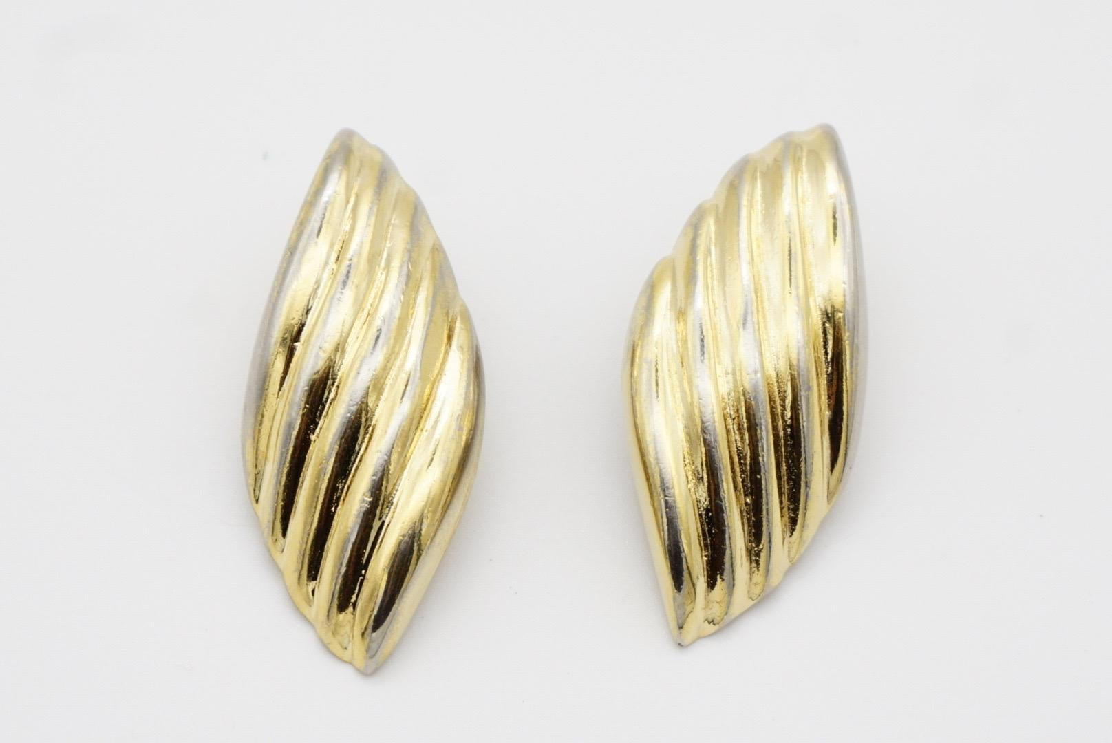 Christian Dior Vintage 1980s Large Spiral Shell Leaf Modernist Clip Earrings For Sale 4