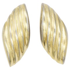 Christian Dior Retro 1980s Large Spiral Shell Leaf Modernist Clip Earrings